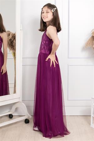 Lace Detailedtool Children's Evening Dresses Purple MDV302MDV302-MORFahima