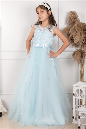 Tulle Children's Evening Dresses with Lace Details Baby Blue MDV304MDV304-BEBE MAVİModaviki