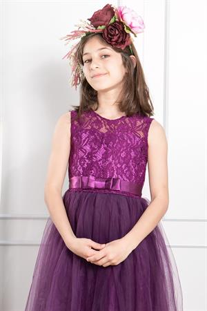 Tulle Children's Evening Dresses with Lace Details Plum MDV304MDV304-MÜRDÜMModaviki