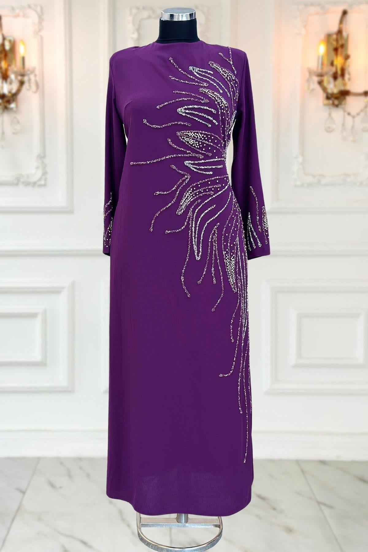 Vera Tesettür Abiye Elbise Mürdüm AMH1030AMH1030-MÜRDÜMAmine Hüma