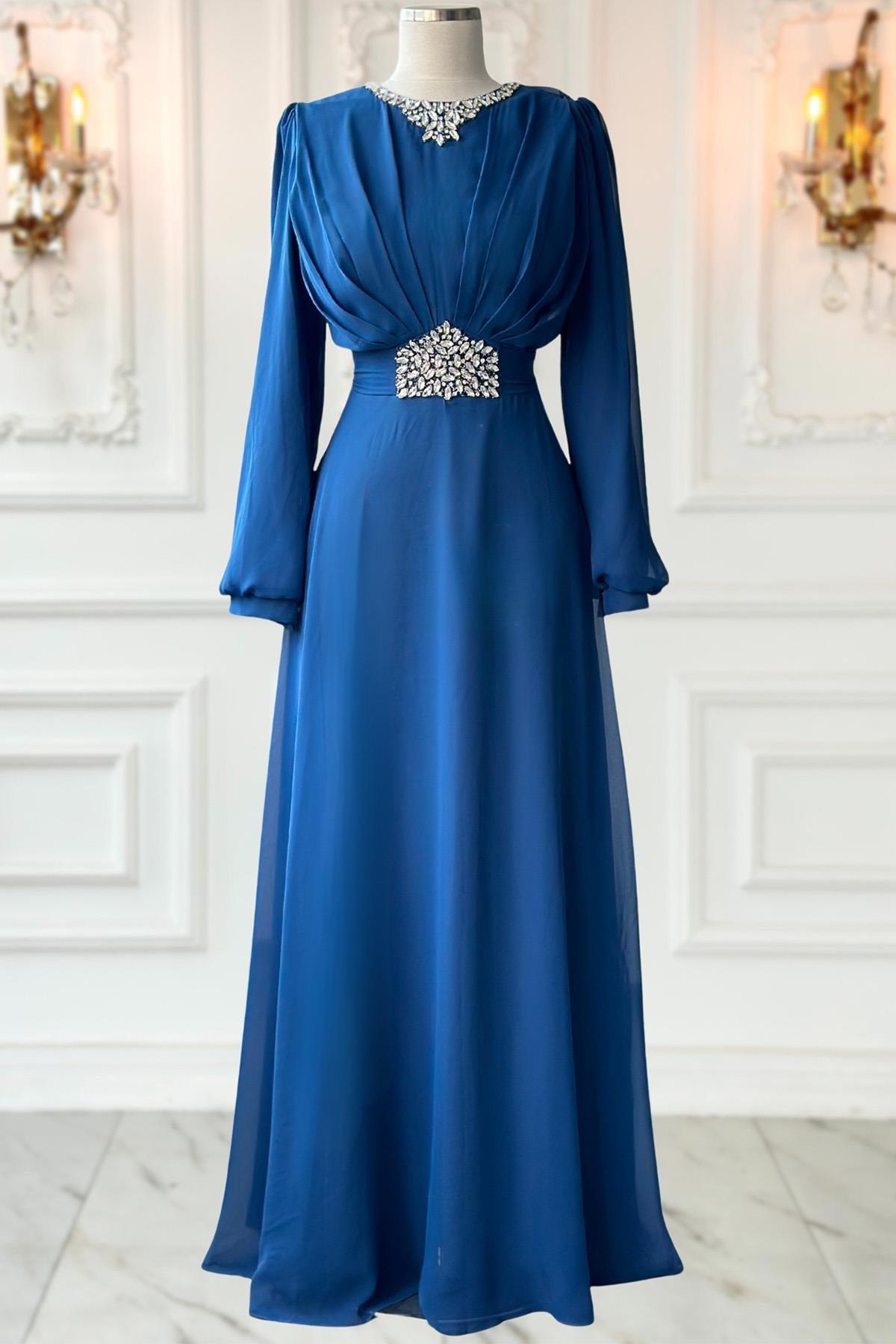 FARAN ABİYE ELBİSEAMH1048-İNDİGOAmine Hüma