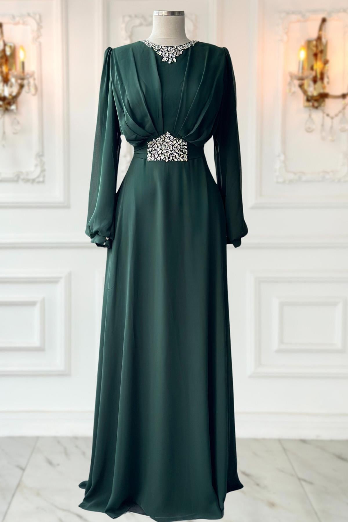 FARAN ABİYE ELBİSEAMH1048-ZÜMRÜTAmine Hüma