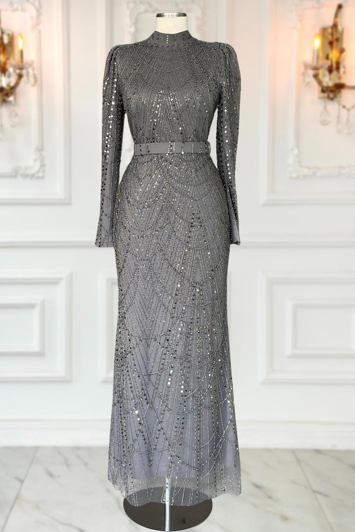  Aysima Abiye Elbise Gri AMH1052AMH1052-GRİAmine Hüma