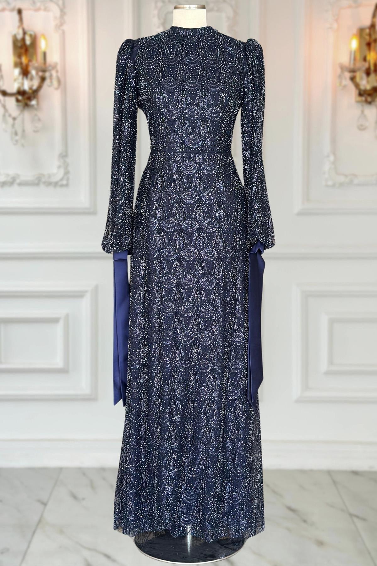  Petek Tesettür Abiye Lacivert AMH1056AMH1056-LACİVERTAmine Hüma