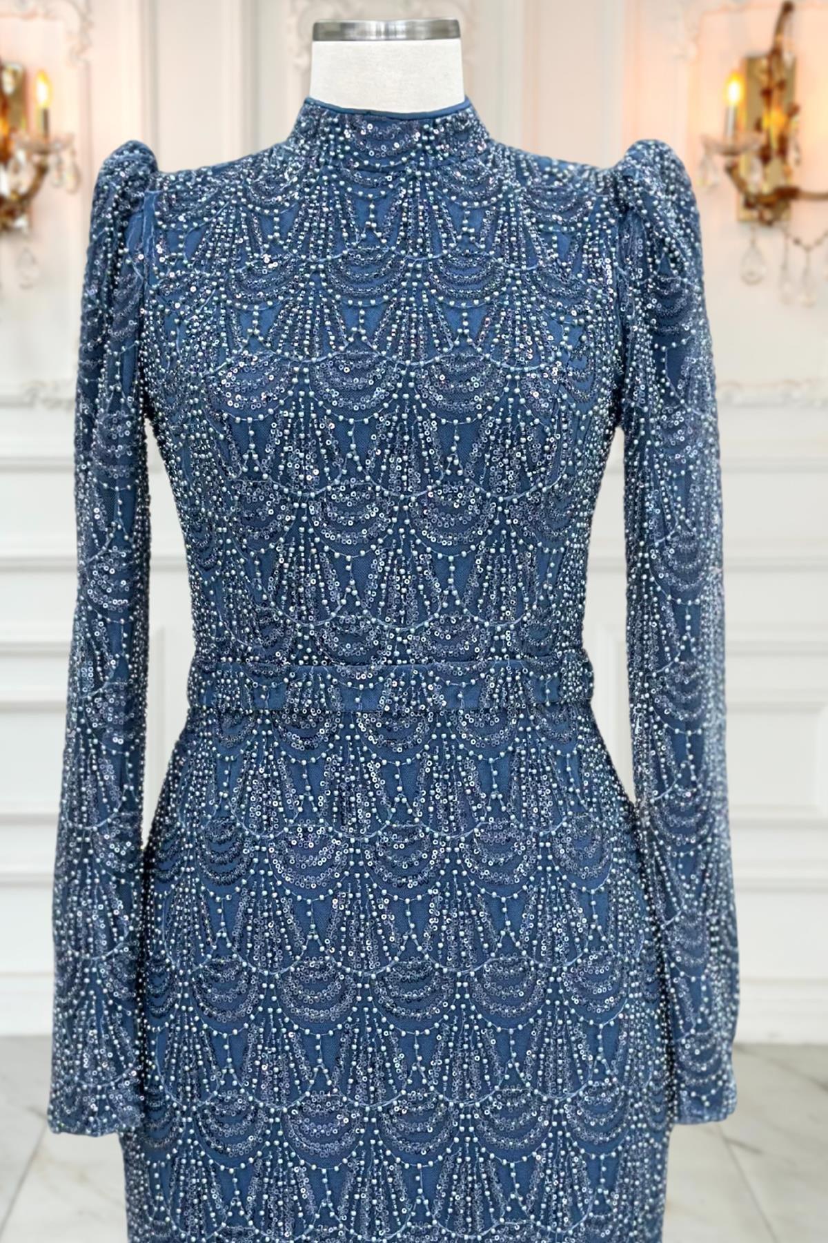 Dora Tesettür Abiye İndigo AMH1058AMH1058-İNDİGOAmine Hüma