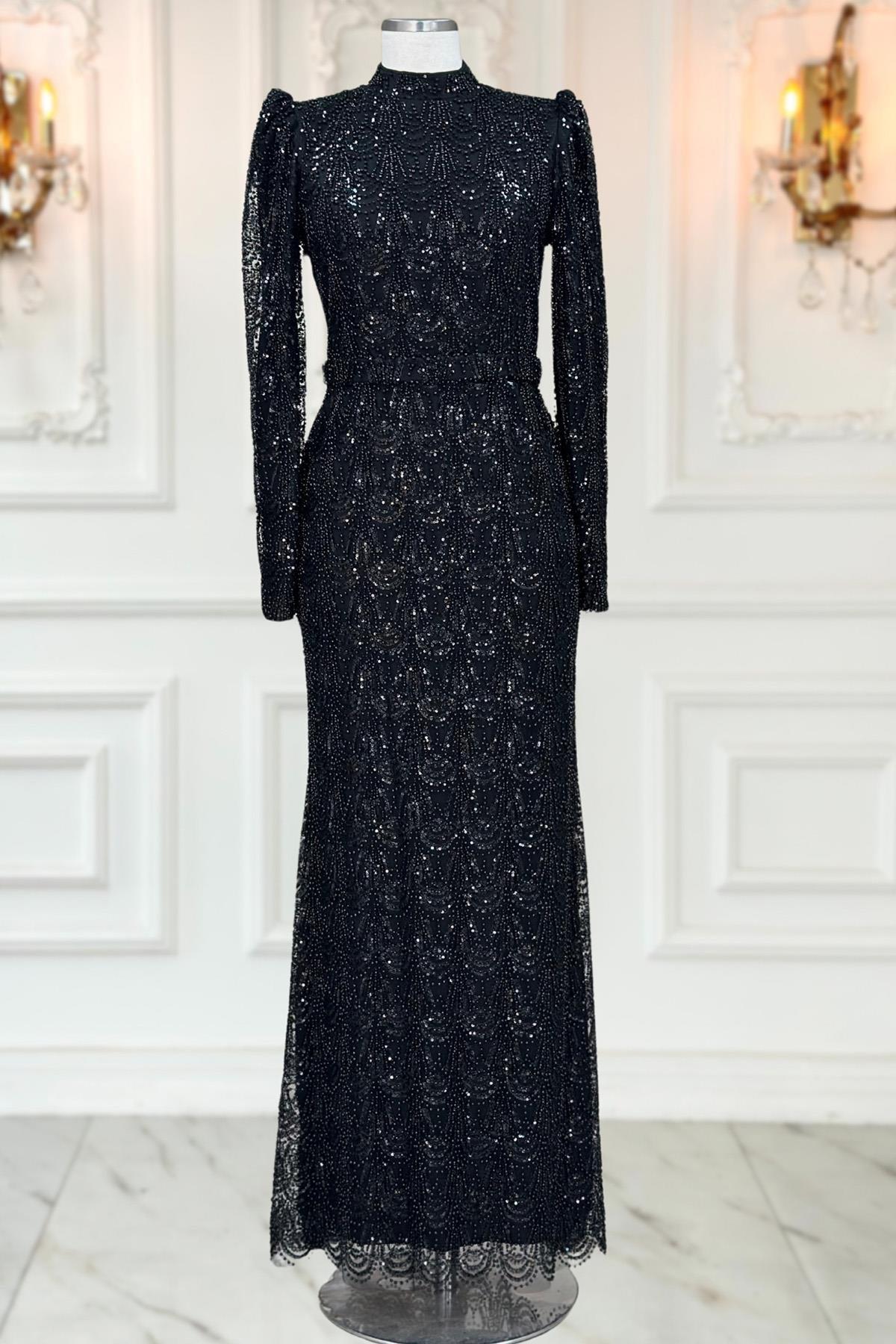 Dora Tesettür Abiye Siyah AMH1058AMH1058-SİYAHAmine Hüma