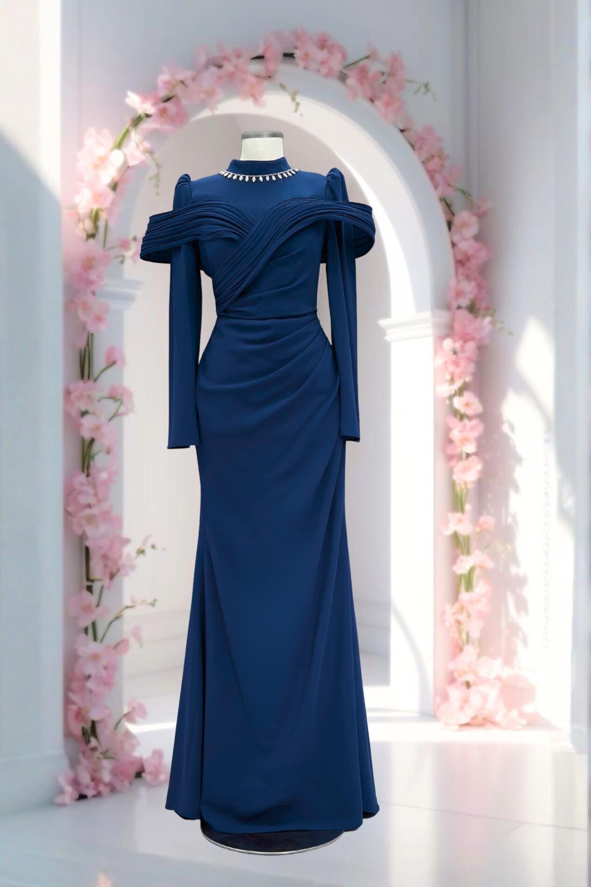 Dila Abiye Lacivert AMH1132AMH1132-LacivertAmine Hüma