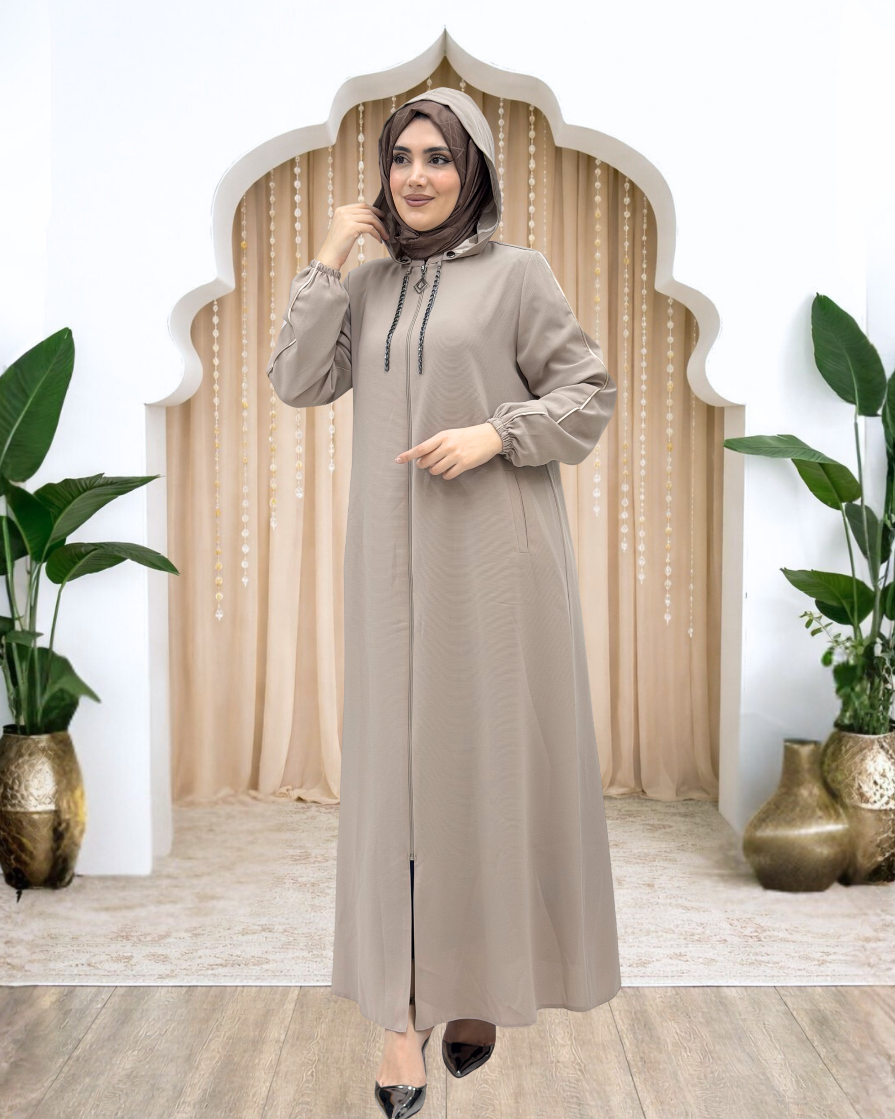 Elif Çıkarılabilir Kapüşonlu Ferace Bej AMH1148AMH1148-BejAmine Hüma