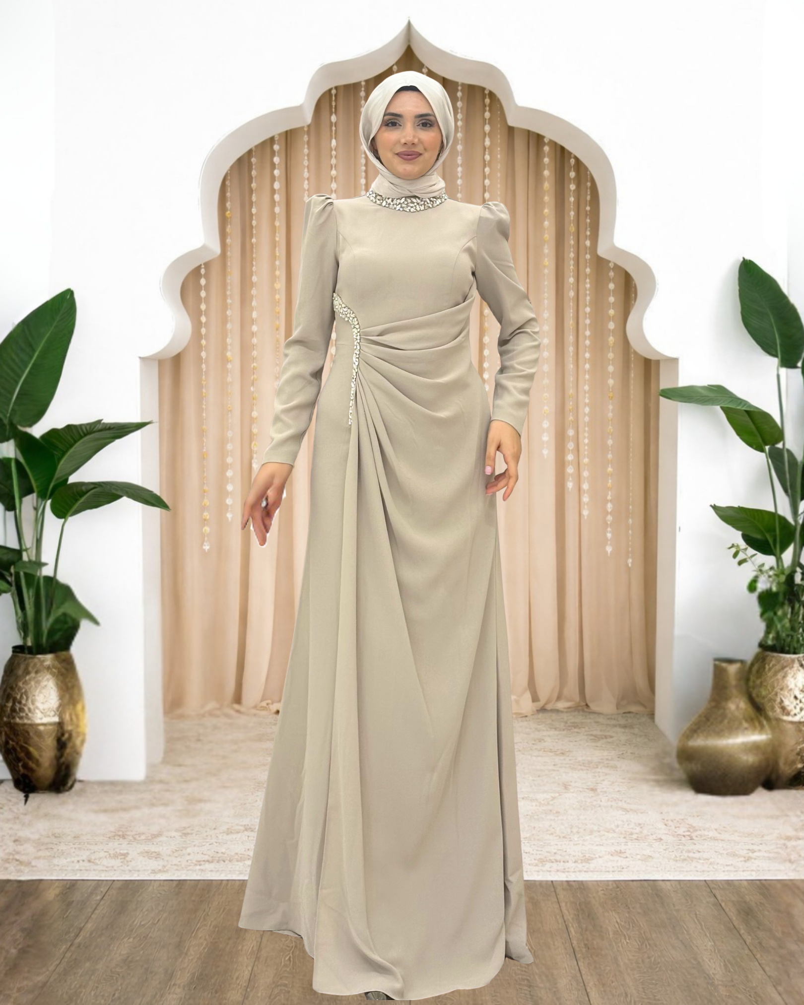 Dilem Abiye  Elbise Bej AMH1154AMH1154-BejAmine Hüma