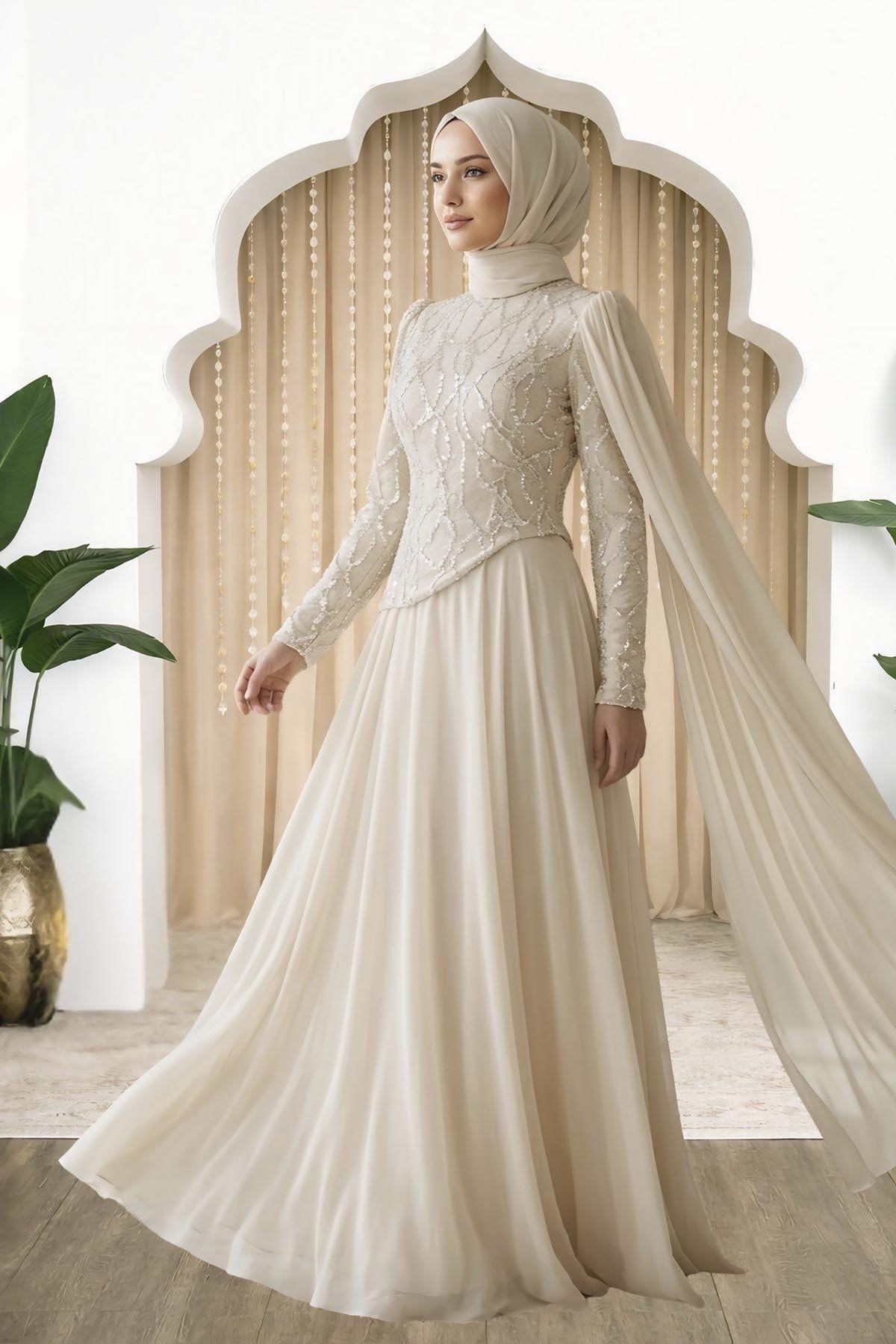 Tülin Abiye Elbise Ekru AMH1160AMH1160-EkruAmine Hüma
