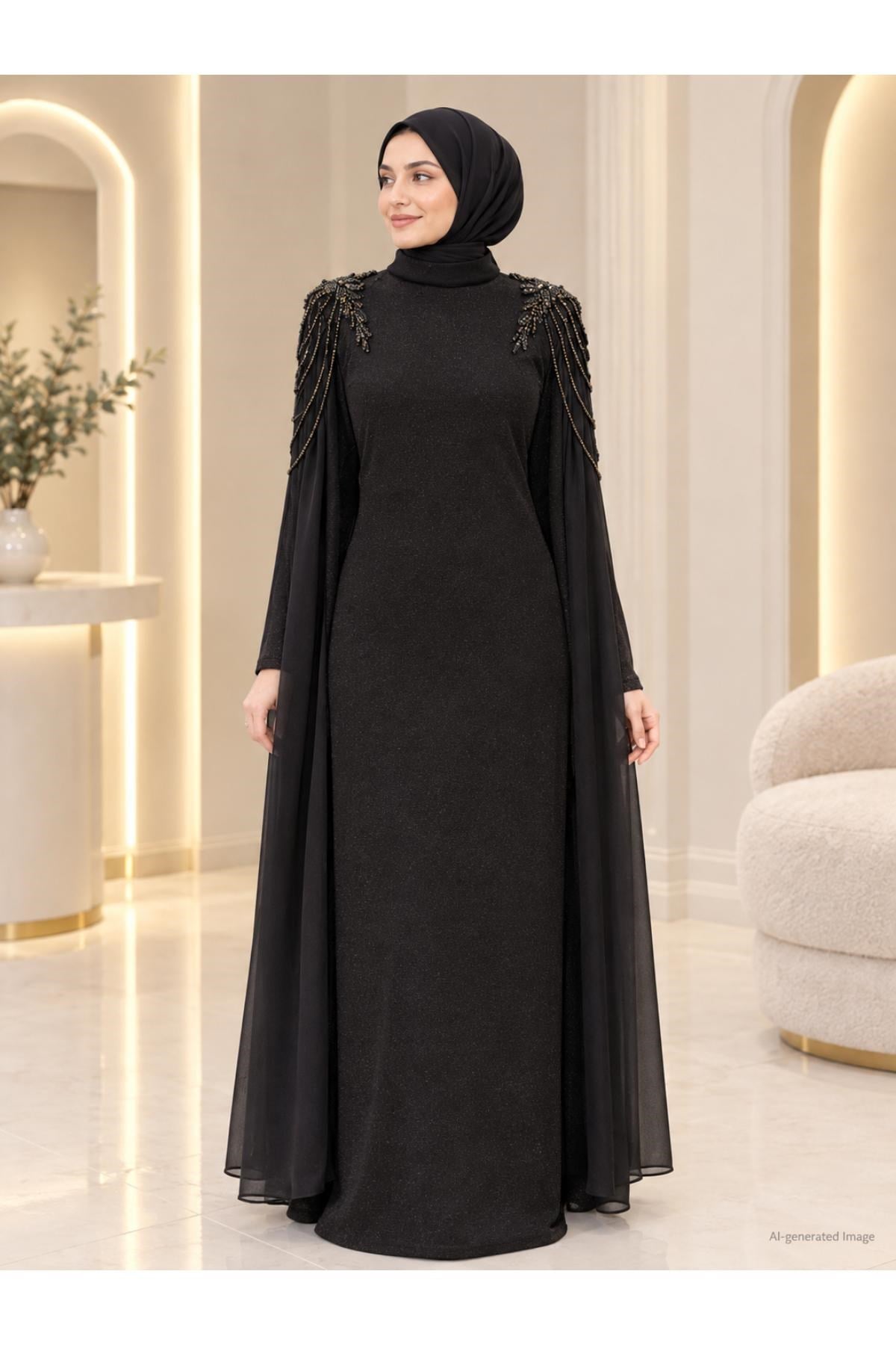 Nurşah Tesettür Abiye Siyah AMH1180AMH1180-SİYAHAmine Hüma