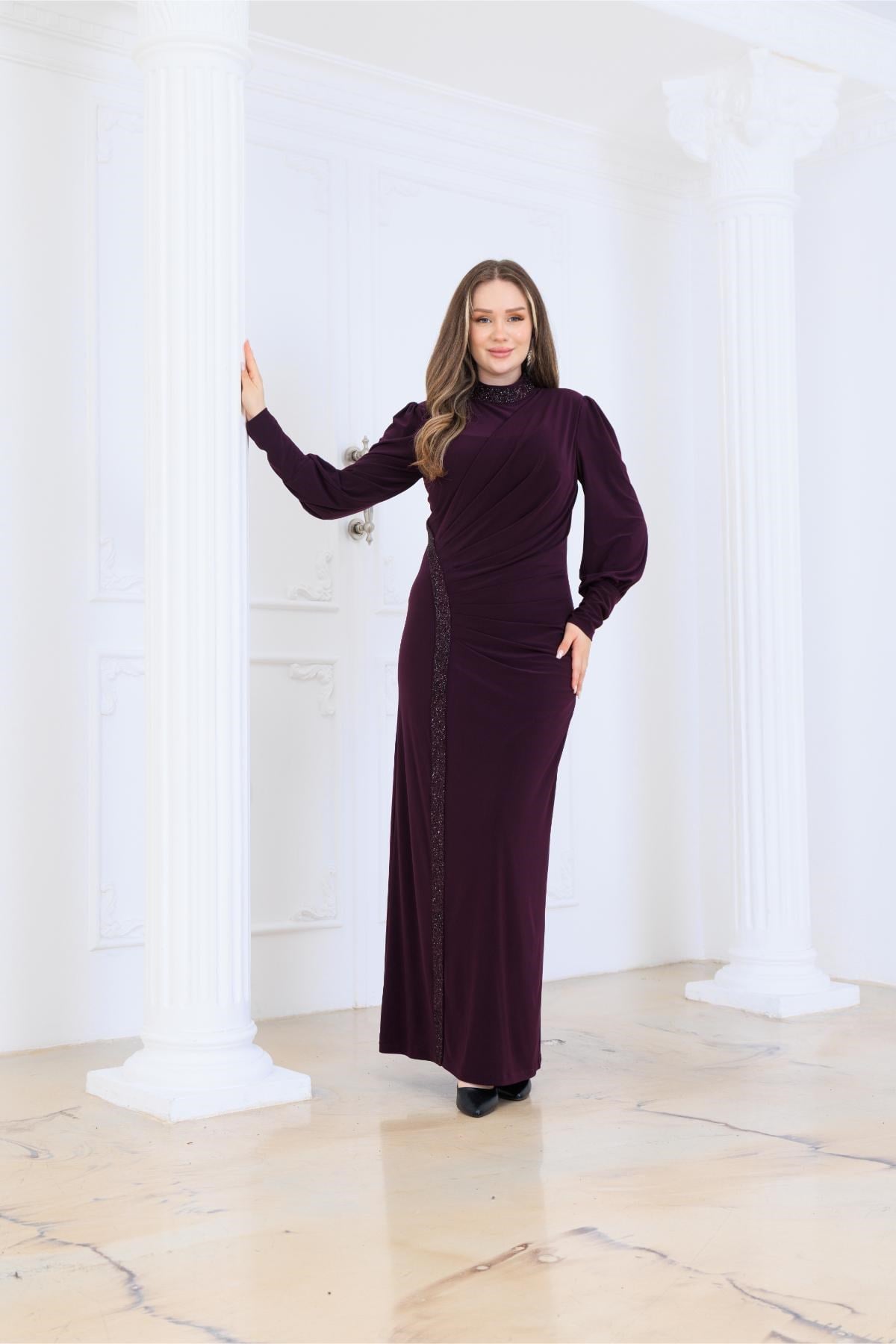 Eleni Abiye Elbise Mürdüm ELB88ELB88-MürdümElben