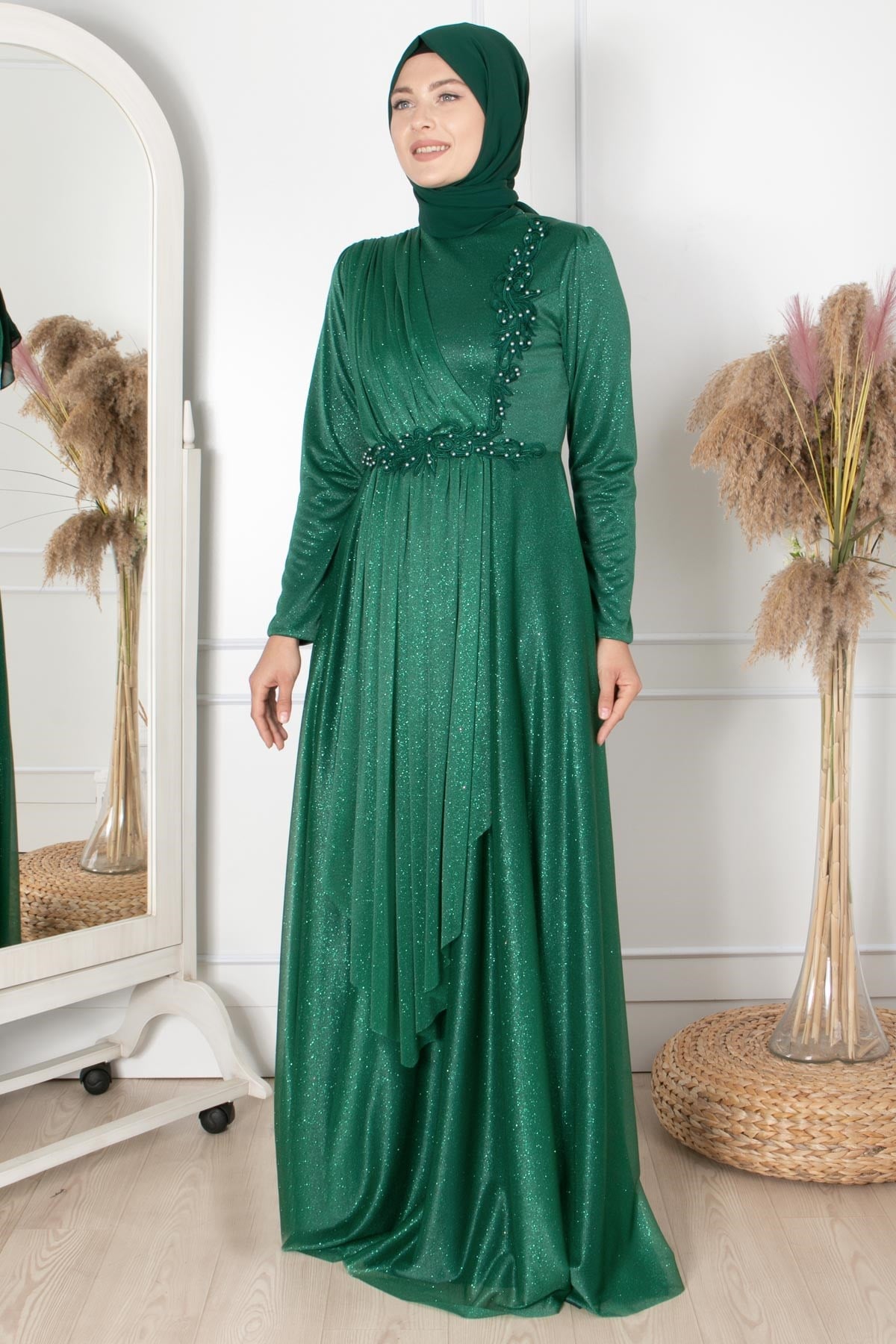 Güpür Detaylı Simli Abiye Zümrüt FHM862FHM862-ZÜMRÜTFahima