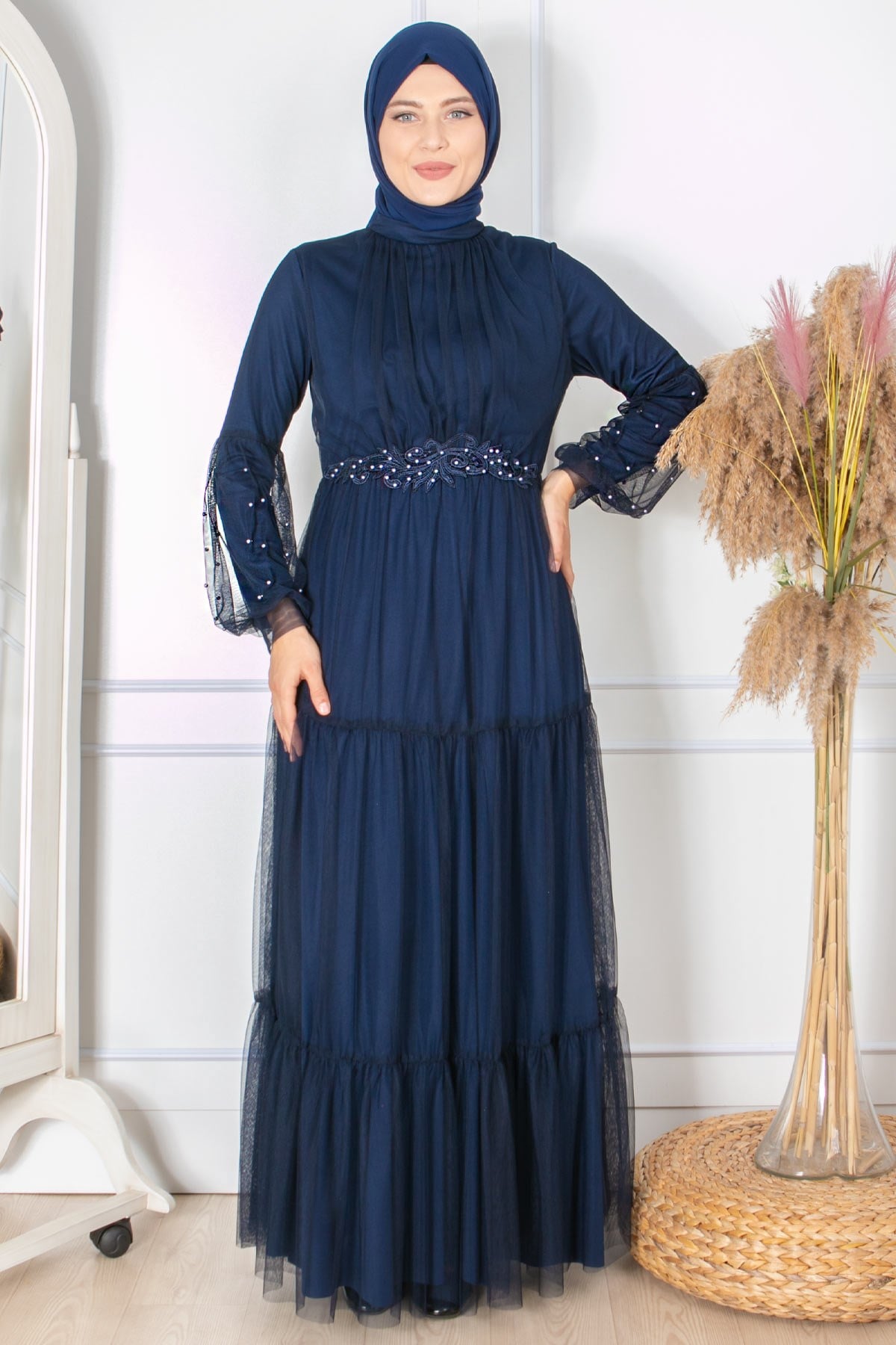 FIRFIR GÜPÜR İŞLEMELİ TÜL ABİYEFHM864-LACİVERTFahima