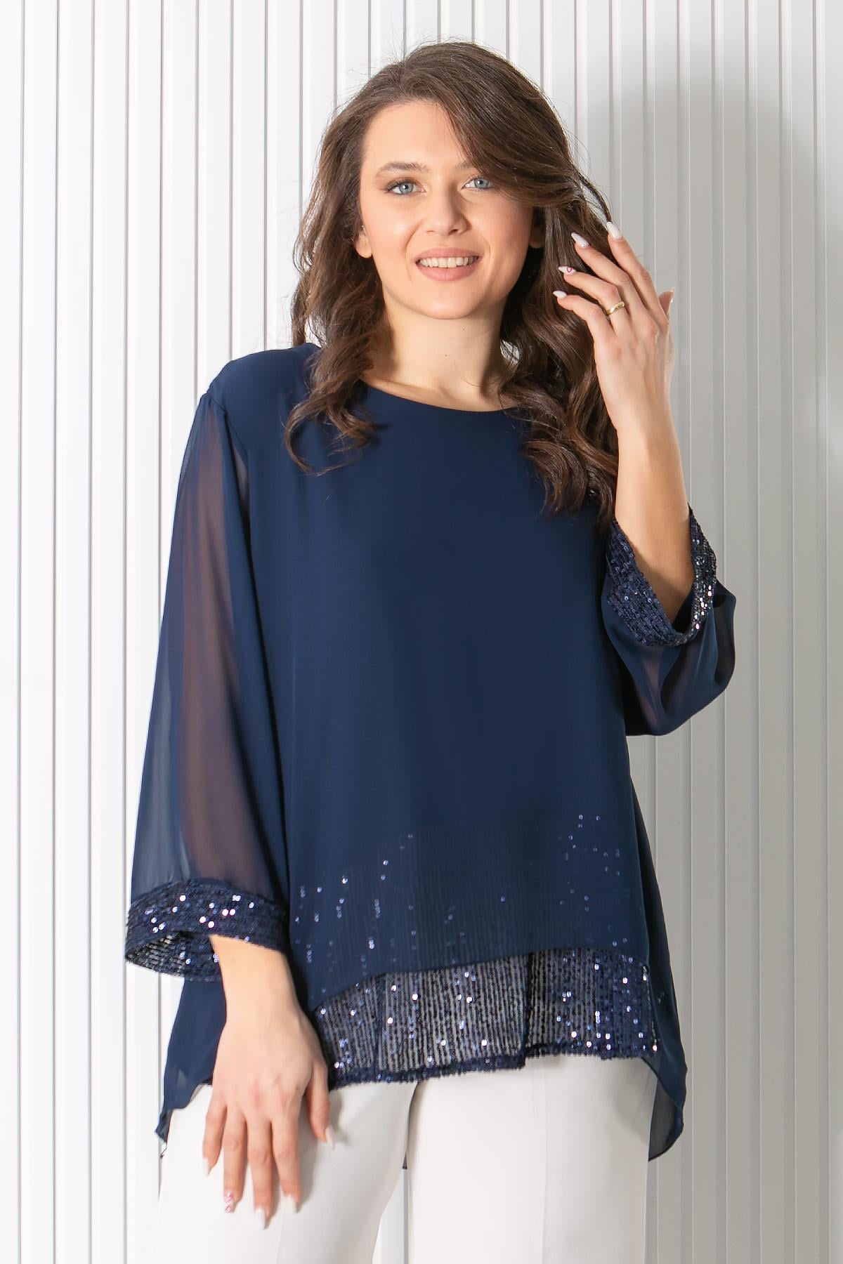 Pul Payet Detaylı Şifon Tunik  Lacivert FHM922FHM922-LACİVERTFahima