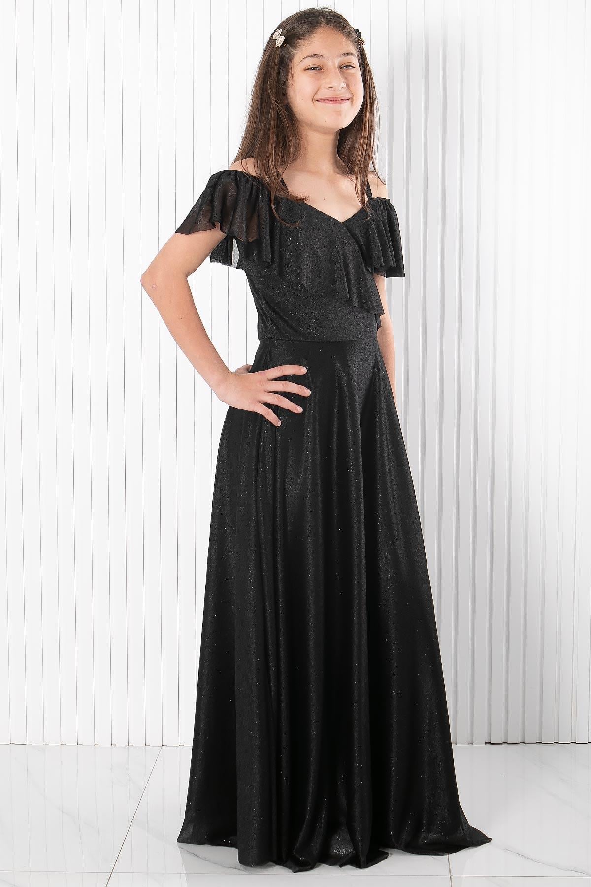 Askılı Simli Abiye Elbise Siyah FHM938FHM938-SİYAHFahima