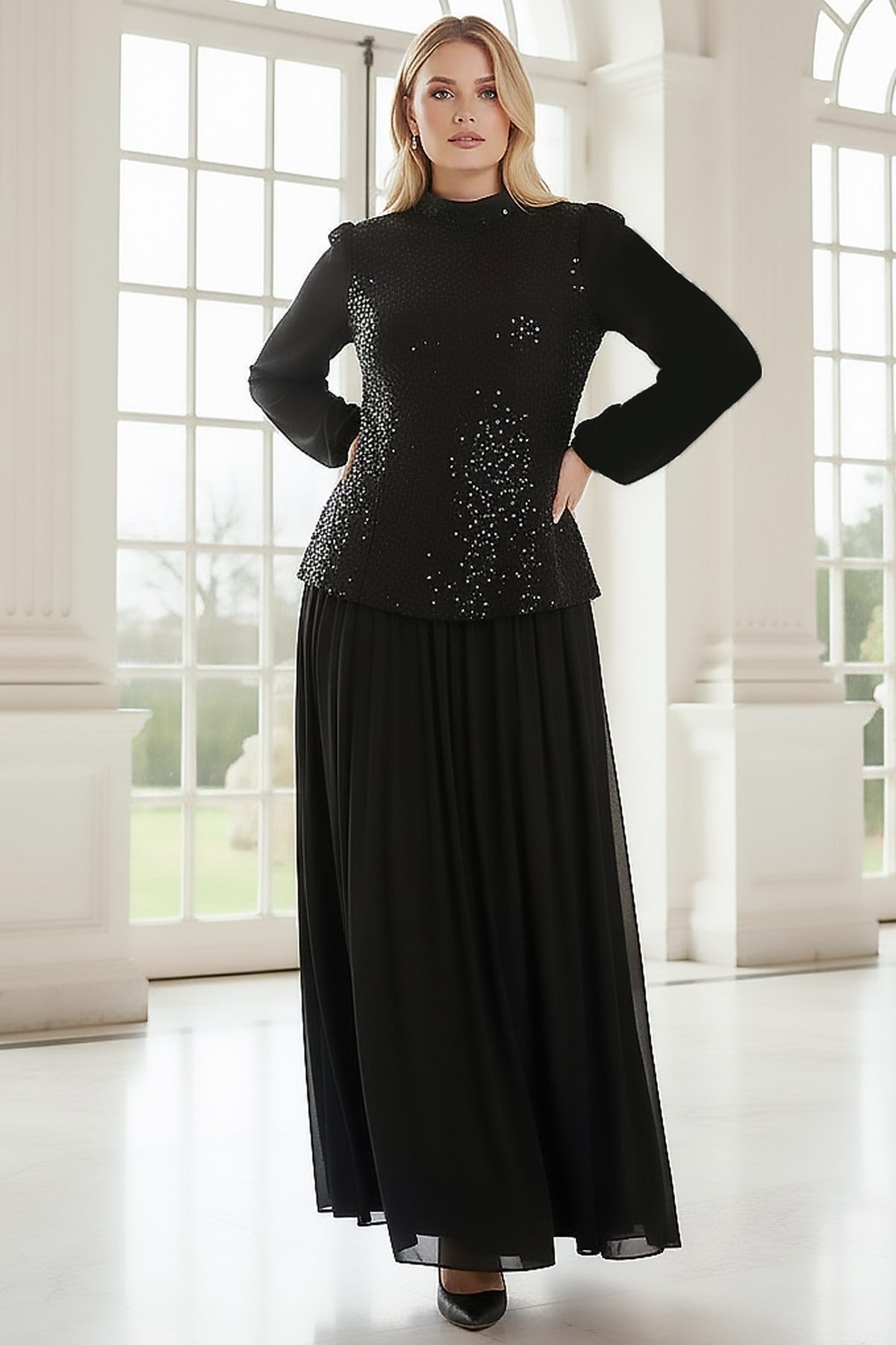 Işıltılı Uzun Abiye Siyah FHM970FHM970-SiyahFahima