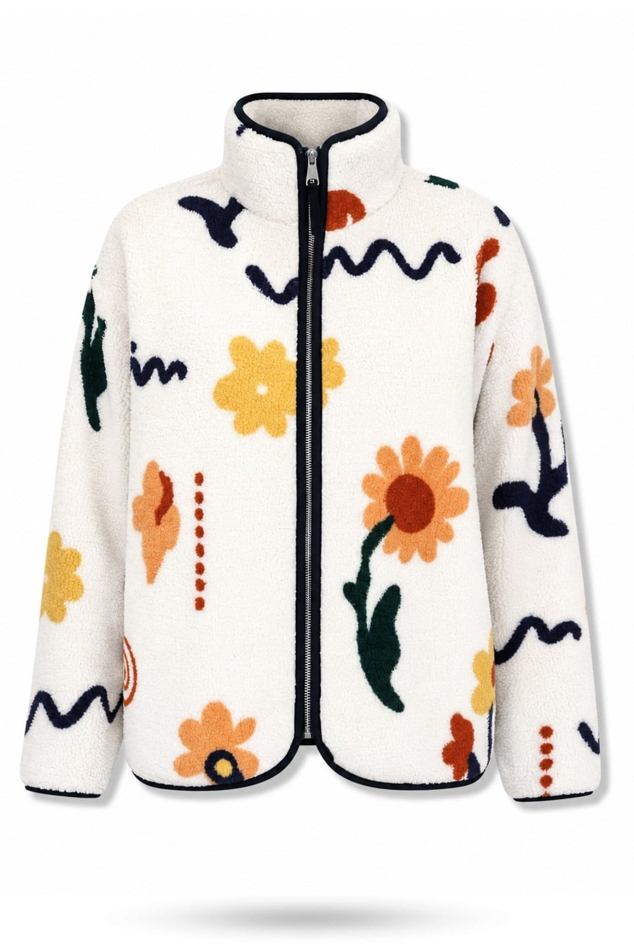 Geometrik Desenli Peluş Teddy Ceket Beyaz FHMMZR006FHMMZR006-BEYAZFahima