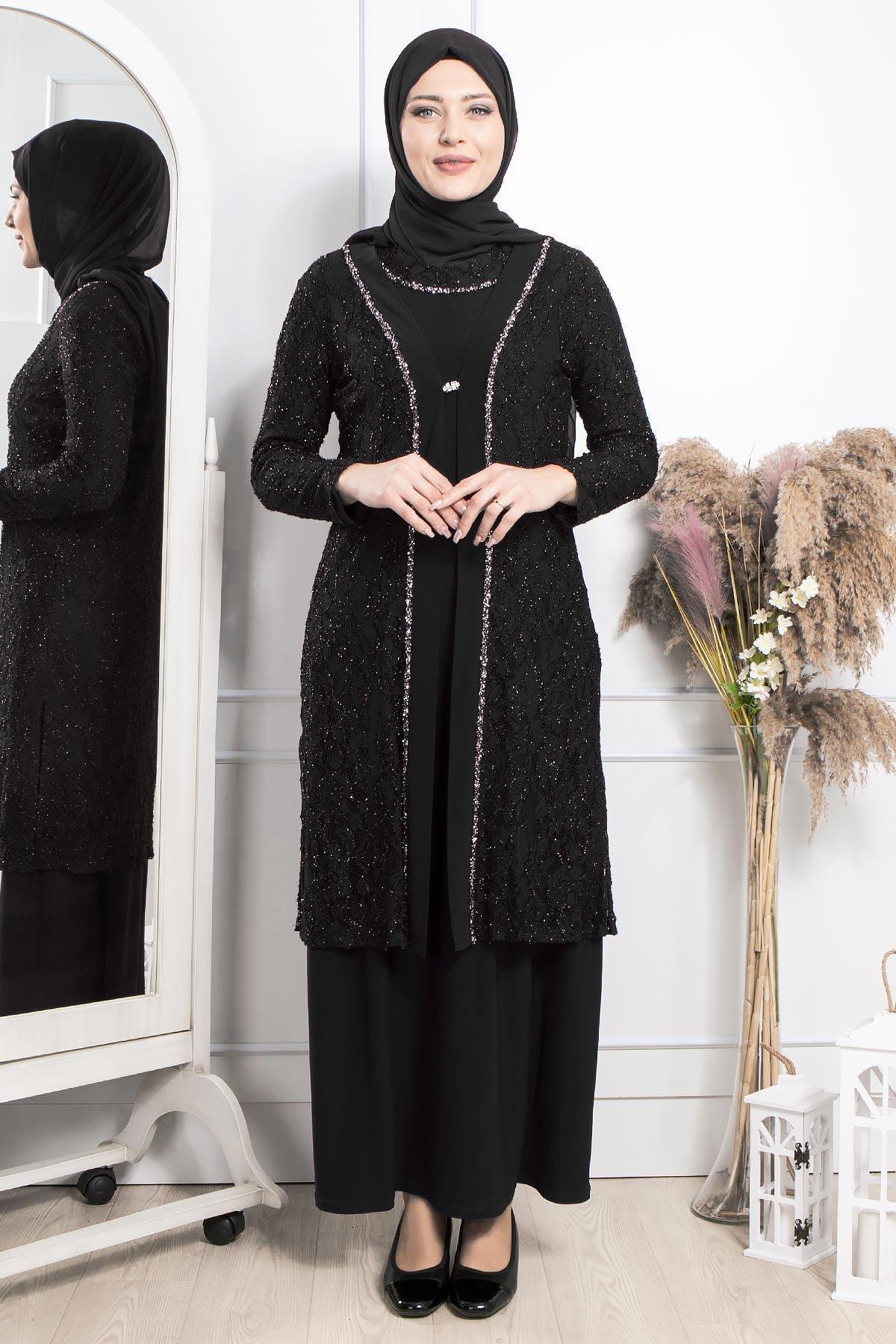 Taş İşleme Detaylı Abiye Siyah MDA2315MDA2315-SİYAHMDA