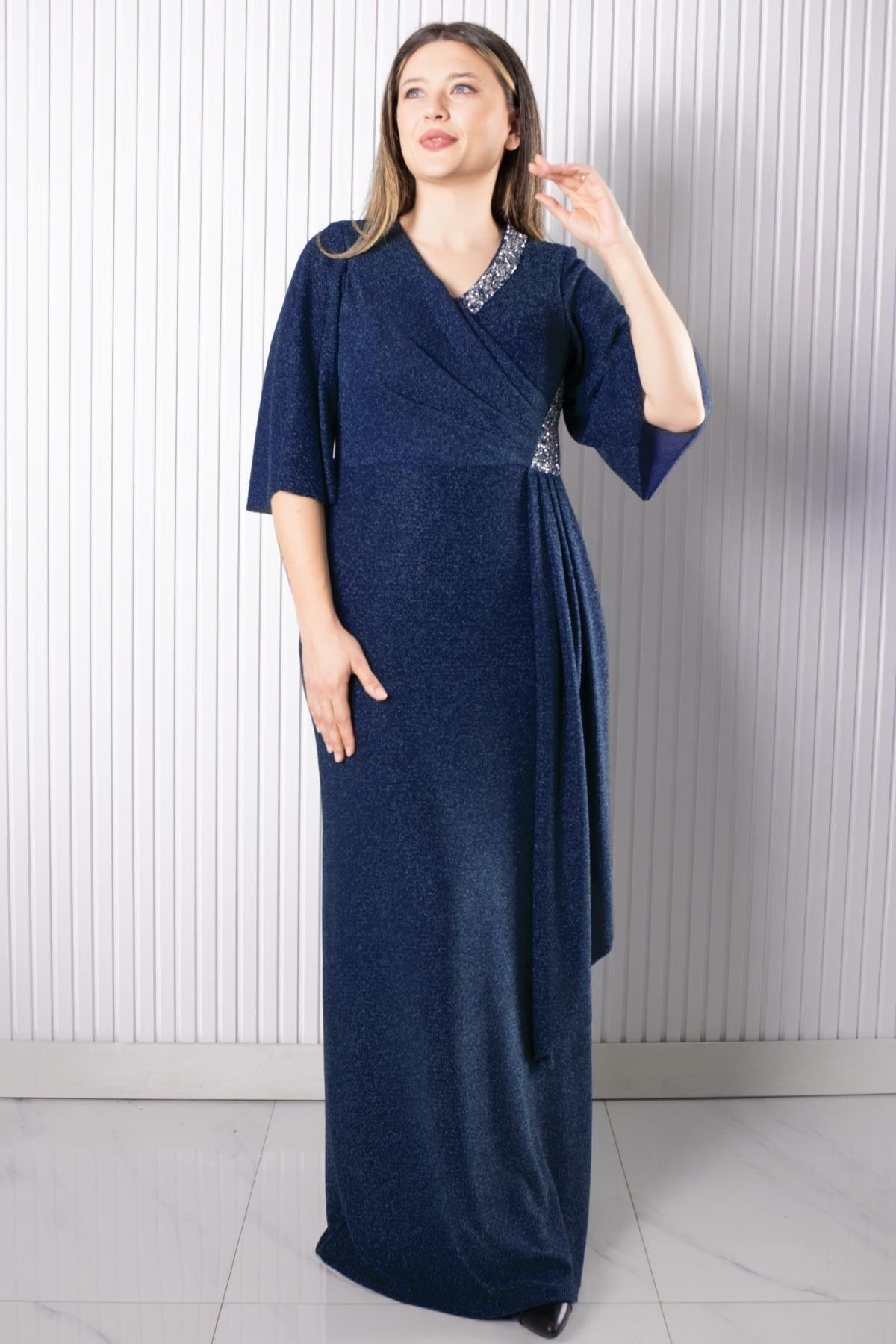 Taş Baskı Detaylı Abiye Lacivert MDA2541MDA2541-LACİVERTMDA