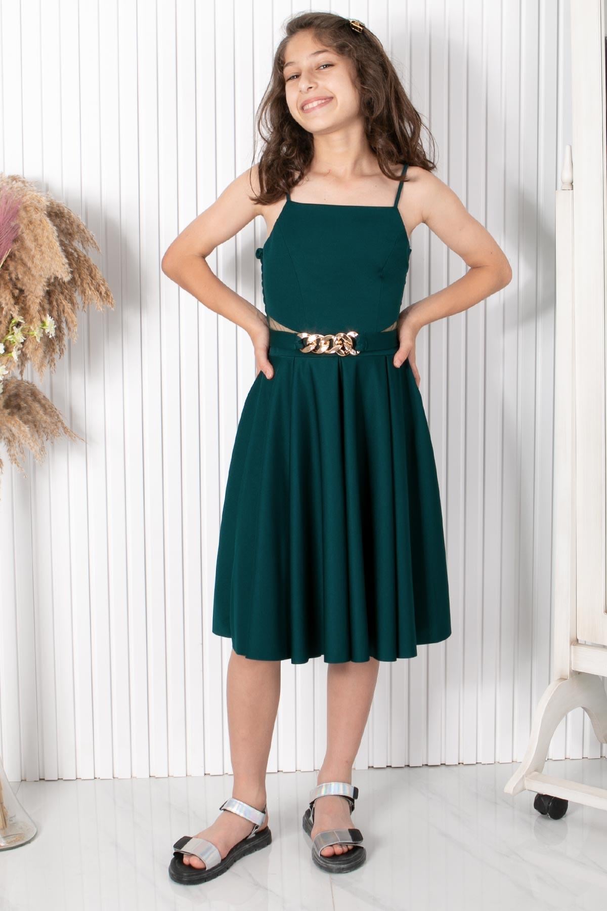 9-14 YAŞ ZİNCİR KEMERLİ ABİYEMDV318-ZÜMRÜTModaviki