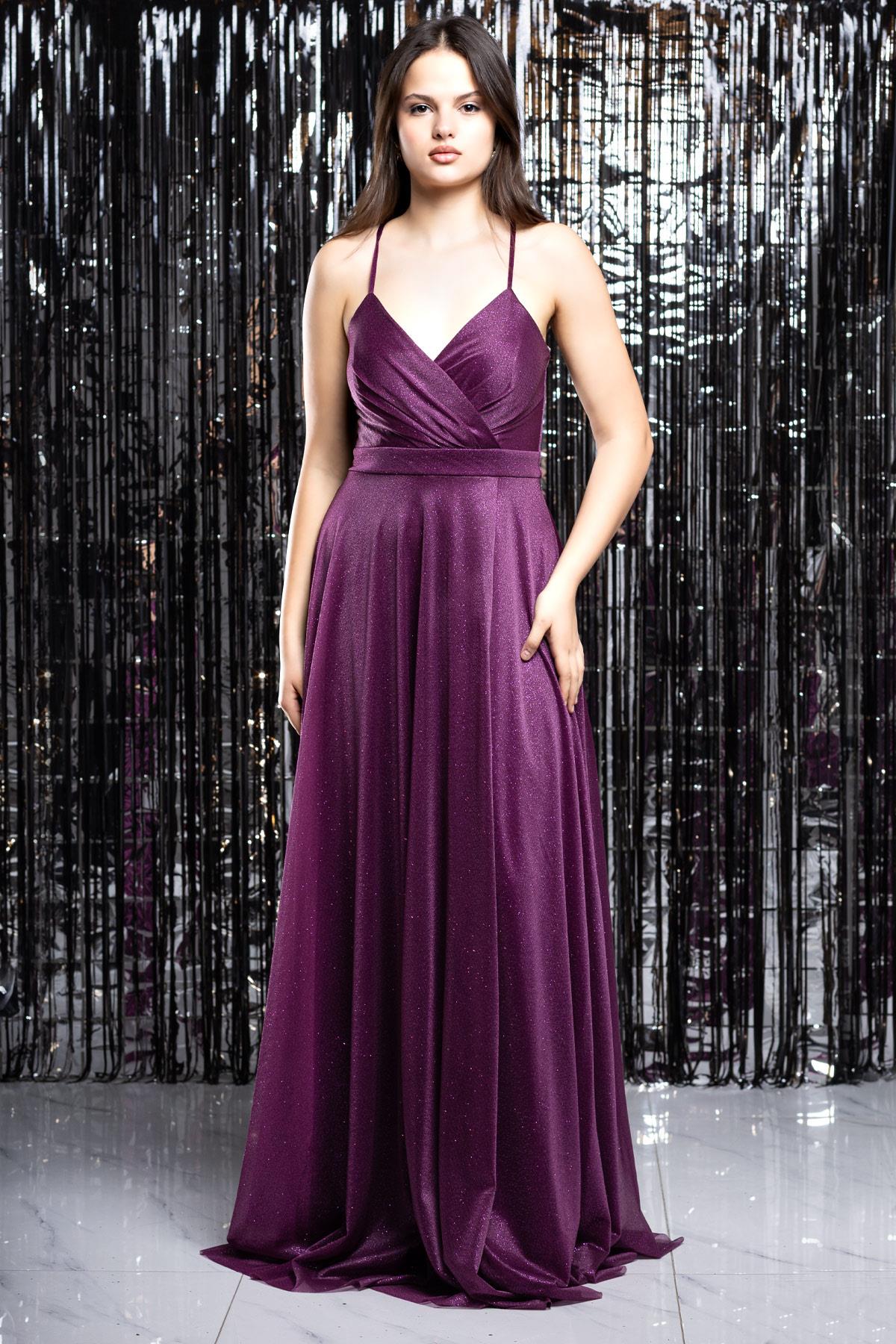 Simli Tül Abiye Elbise Mürdüm MDV366MDV366-MÜRDÜMModaviki