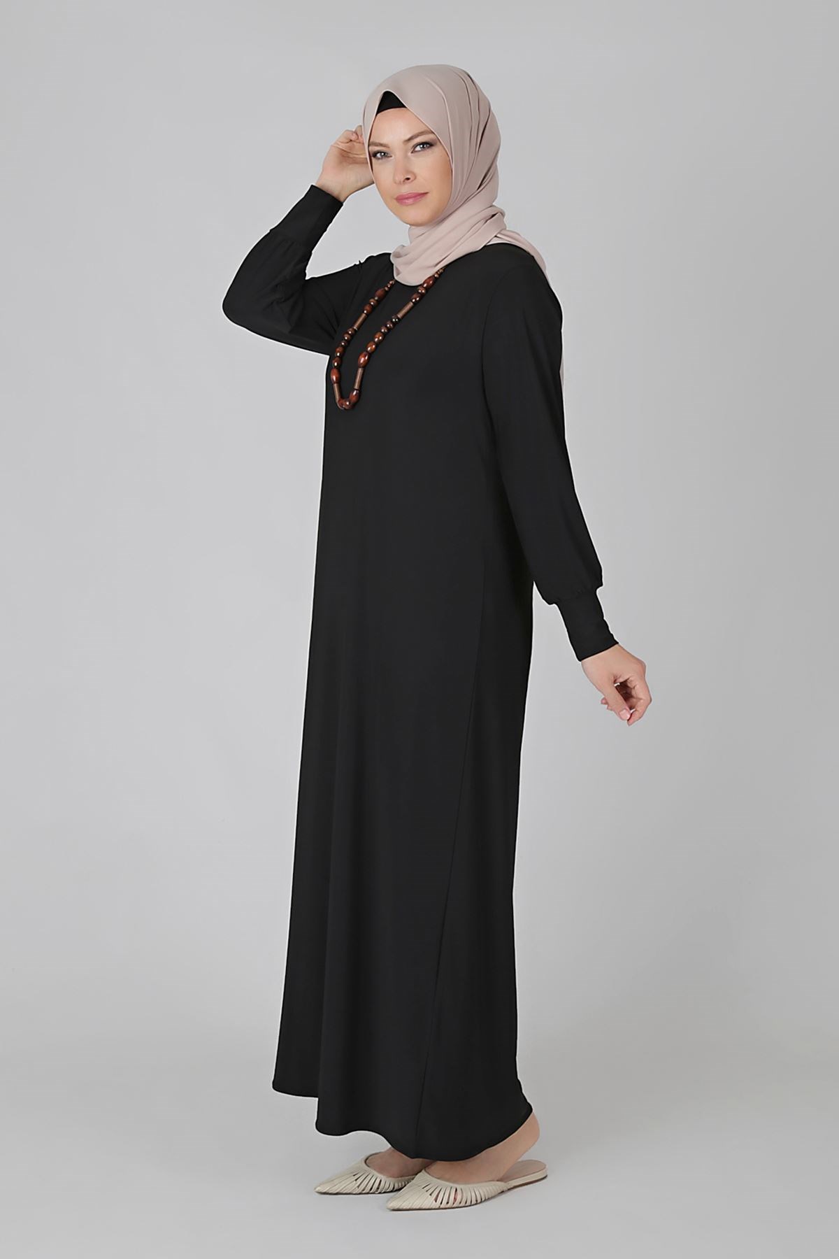 Büyük Beden Tesettür Elbise 75001 Siyah | Modavina