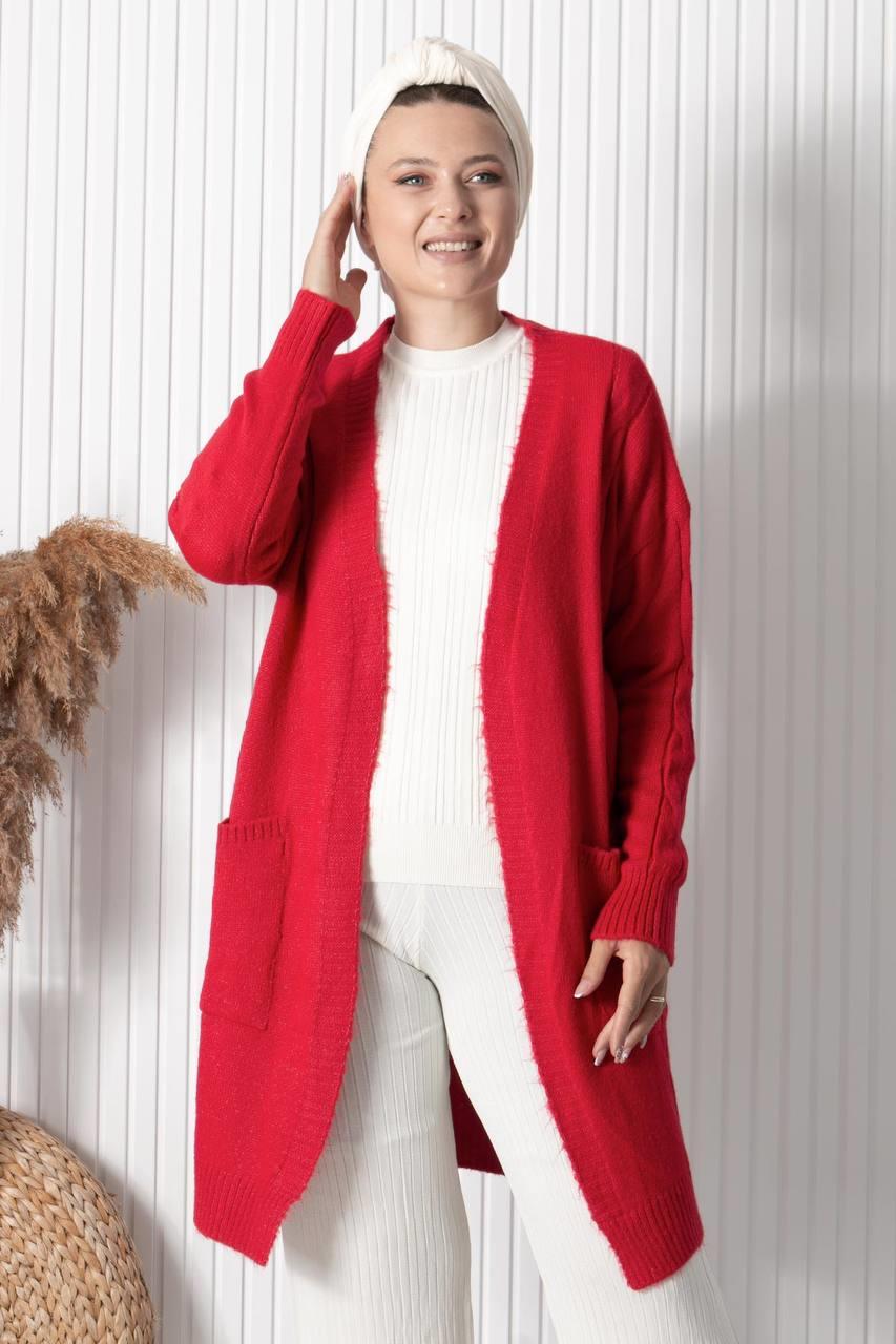 Sweater Cardigan with Pockets Red 33060