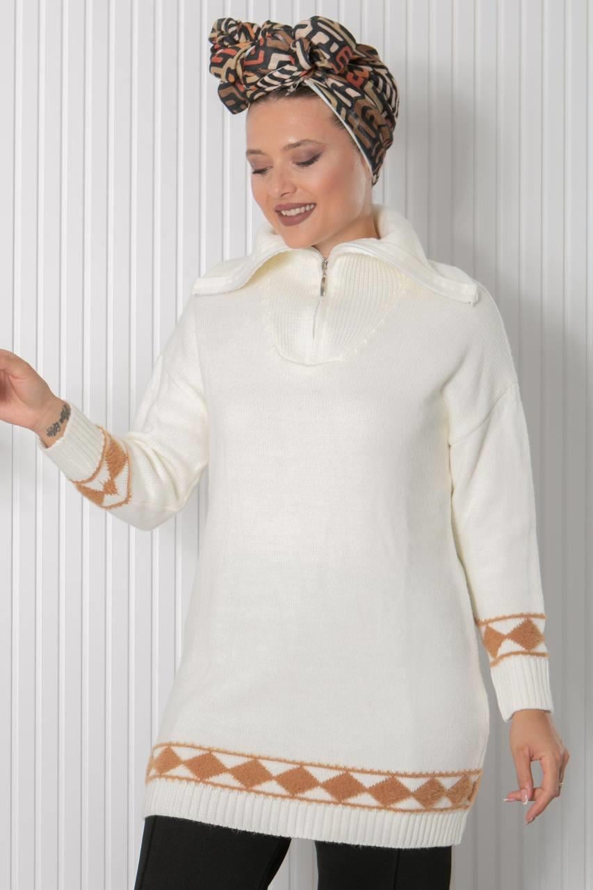 DESENLİ BOĞAZLI TRİKO KAZAK34010-EKRUFahima Elite