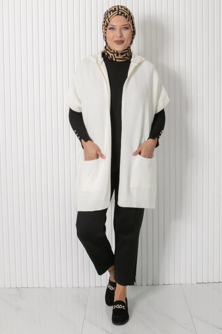 KAPŞONLU TRİKO YELEK34012-EKRUFahima Elite