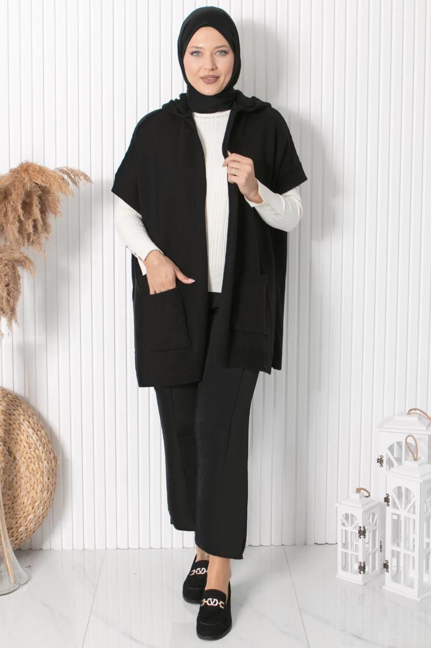 KAPŞONLU TRİKO YELEK34012-SİYAHFahima Elite