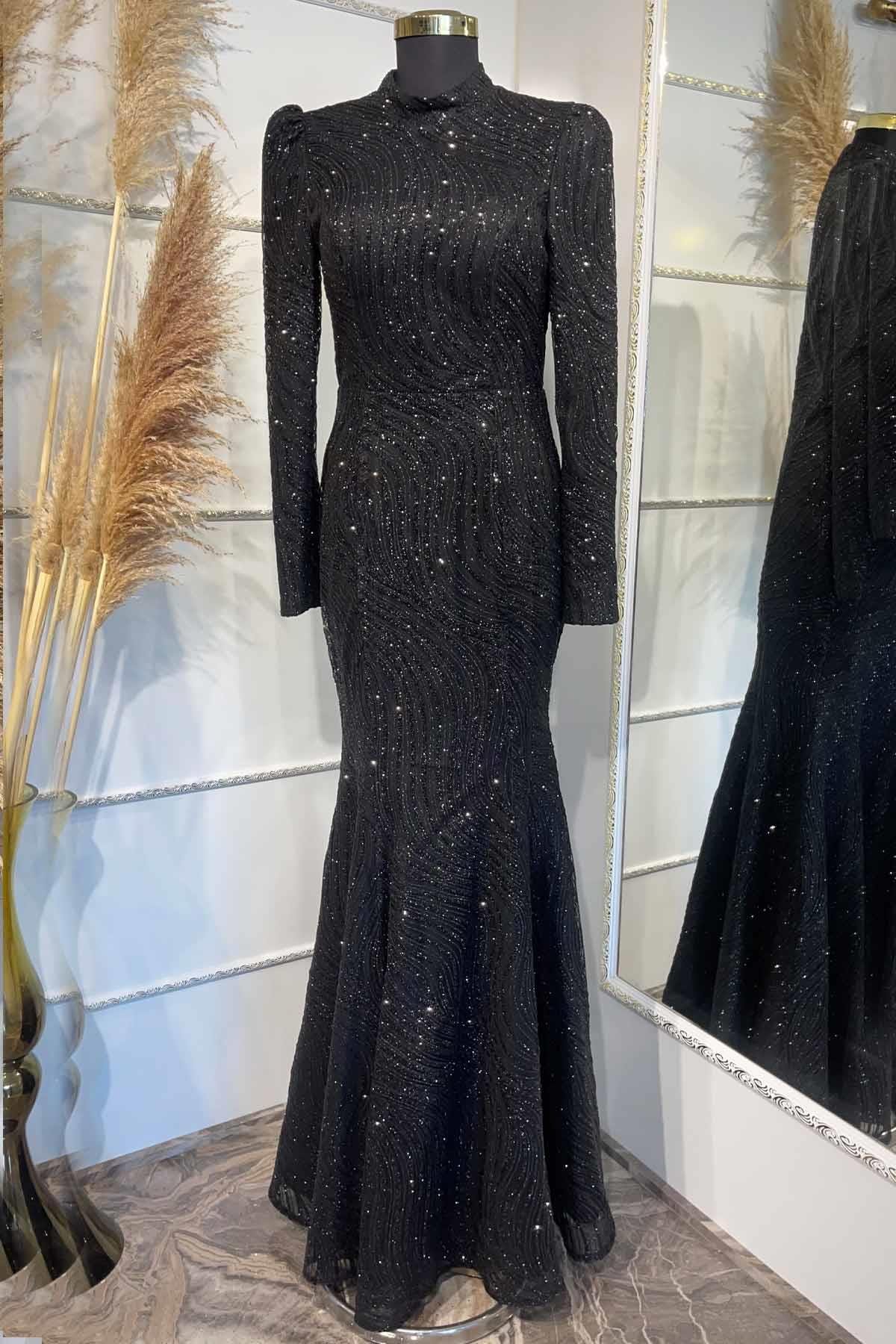 Robe de Soiree Argentee Noire AHN234