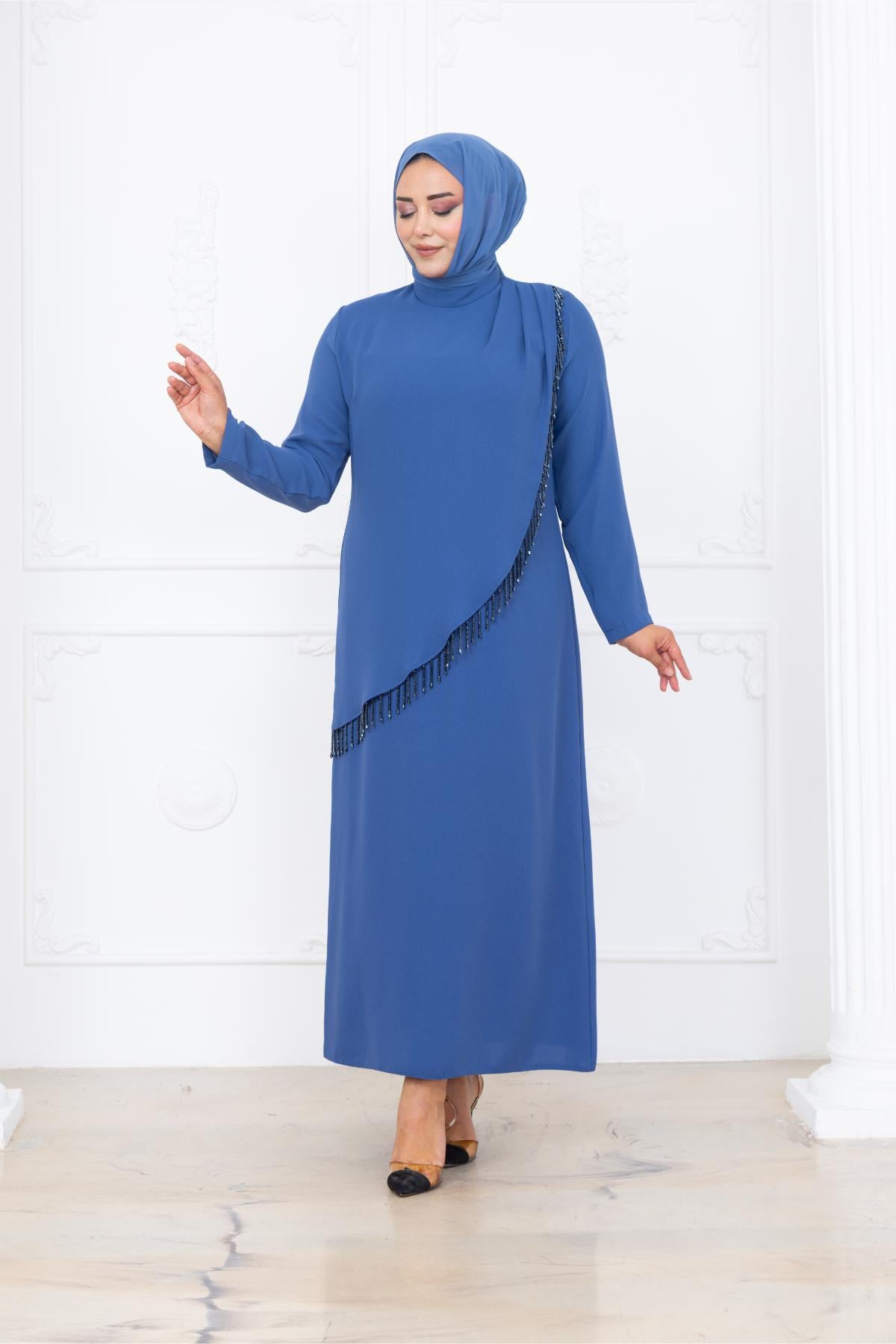 Melek Tesettür Abiye AMH1084AMH1084-İNDİGOAmine Hüma