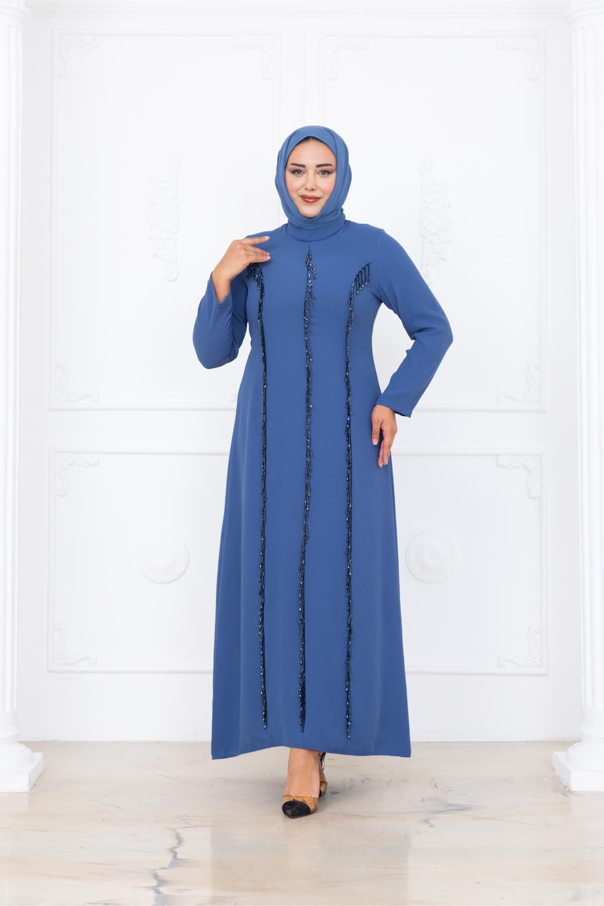 Tuna Tesettür AbiyeAMH1086-İNDİGOAmine Hüma