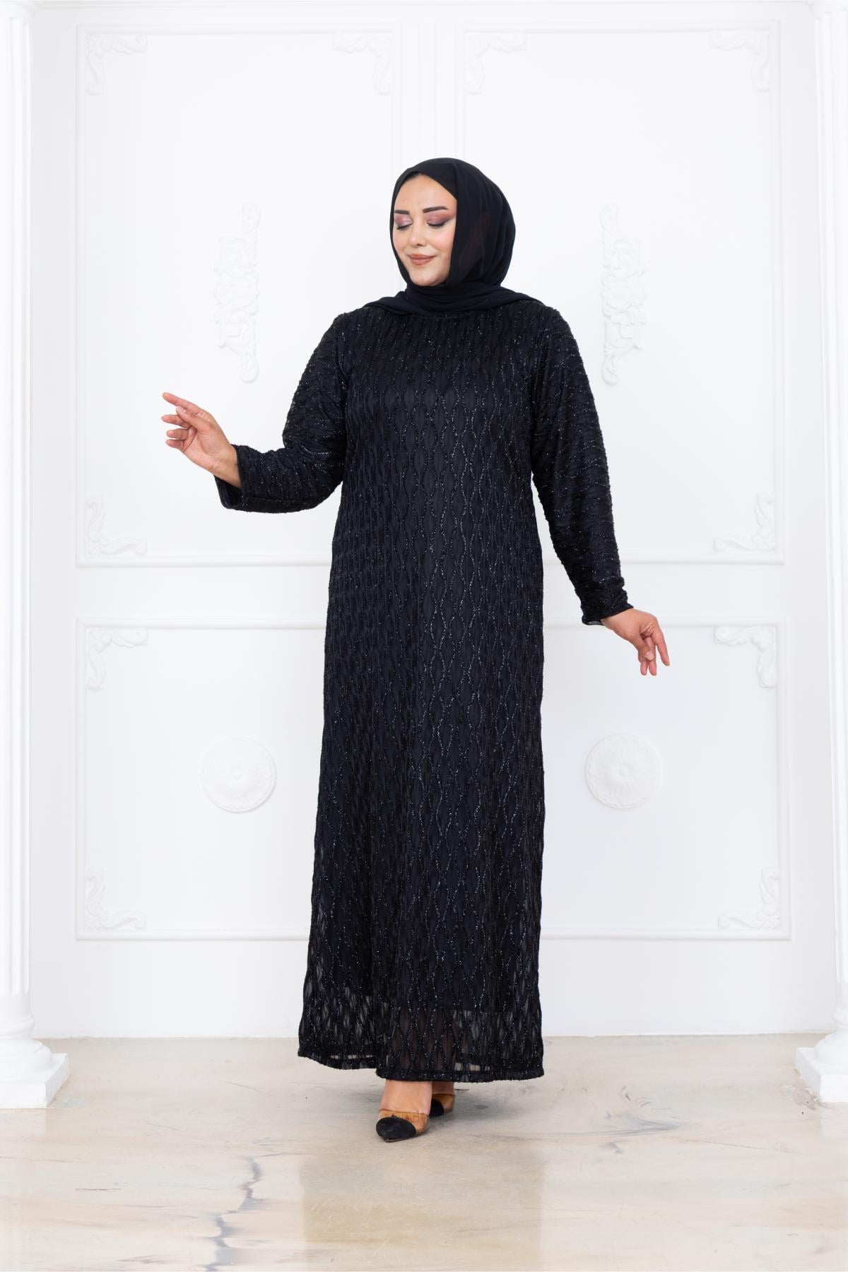 Mahi Simli Dantel Tesettür AbiyeAMH1094-SİYAHAmine Hüma