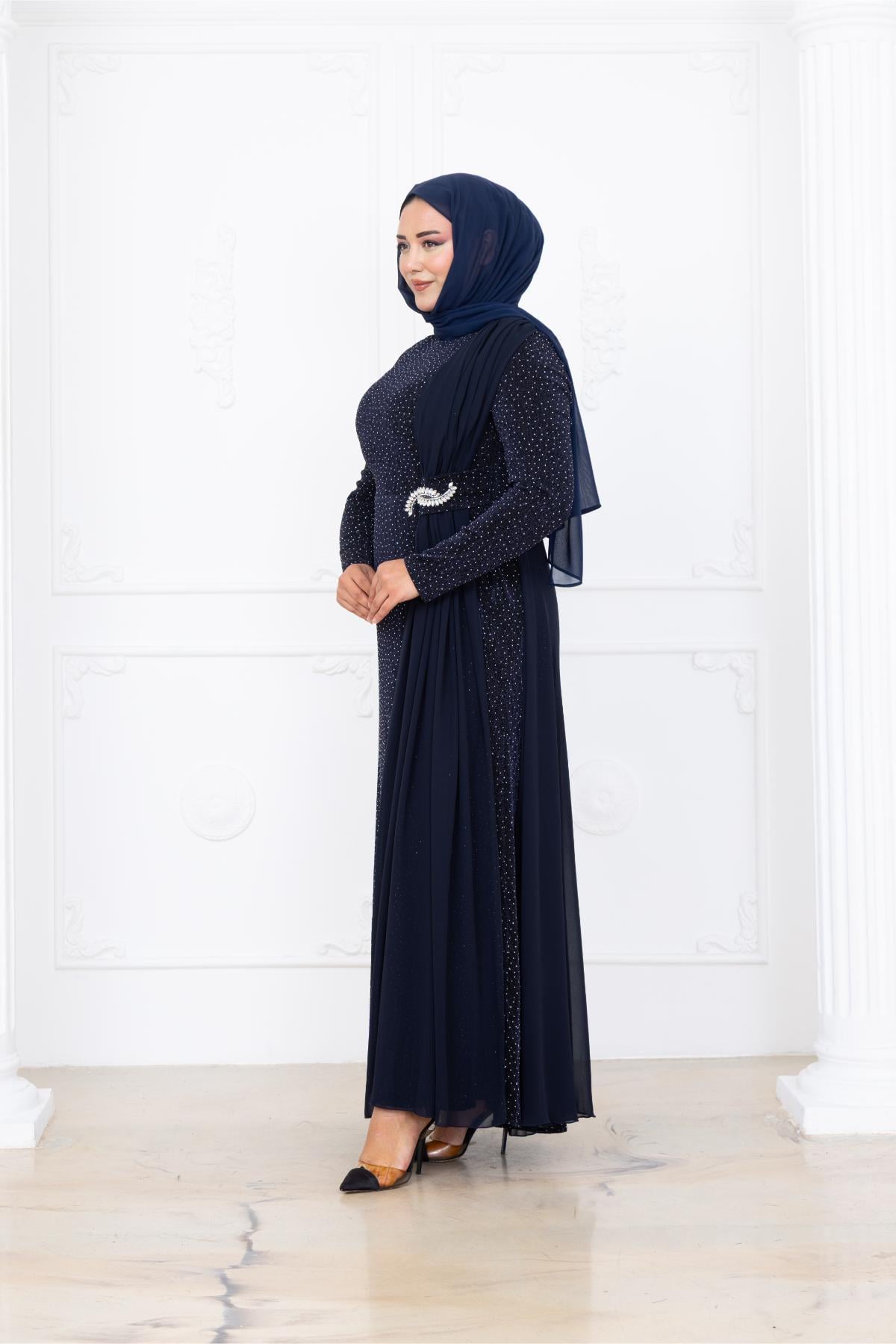 Nil Tesettür AbiyeAMH1096-LACİVERTAmine Hüma