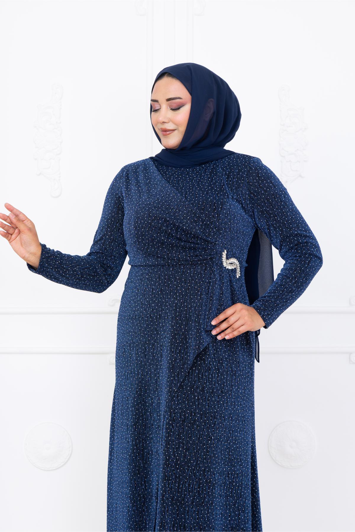 Roza Tesettür Abiye AMH1098-SAKSAmine Hüma