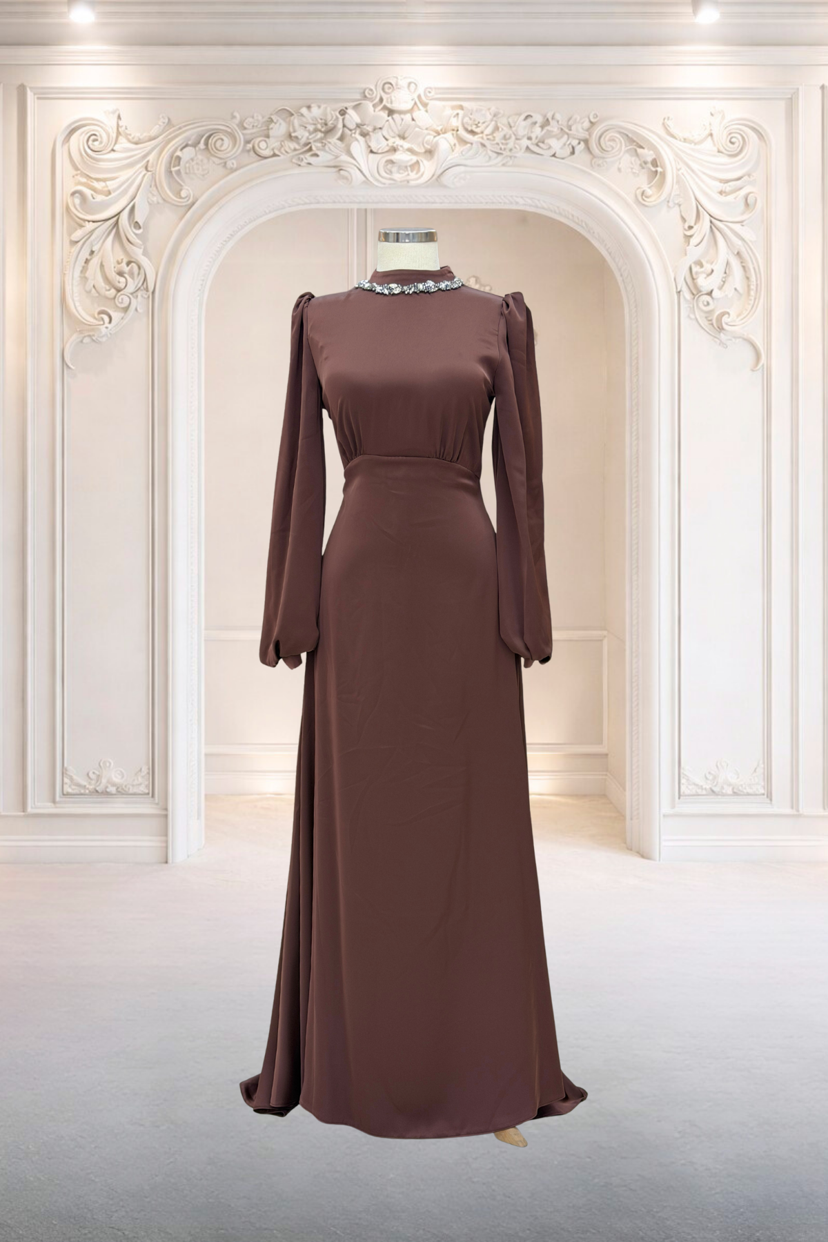 Rüya Saten AbiyeAMH1140-KahverengiAmine Hüma