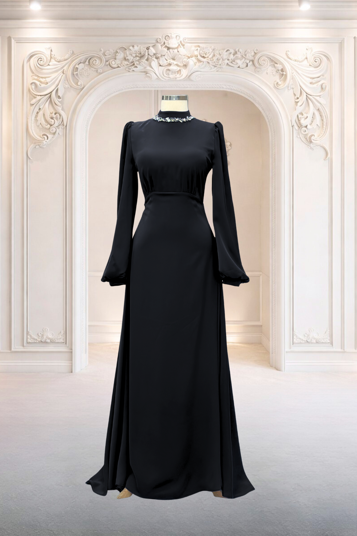 Rüya Saten AbiyeAMH1140-SiyahAmine Hüma