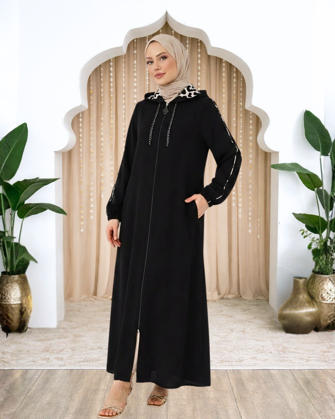 Elif Çıkarılabilir Kapüşonlu Ferace Siyah AMH1148AMH1148-SiyahAmine Hüma