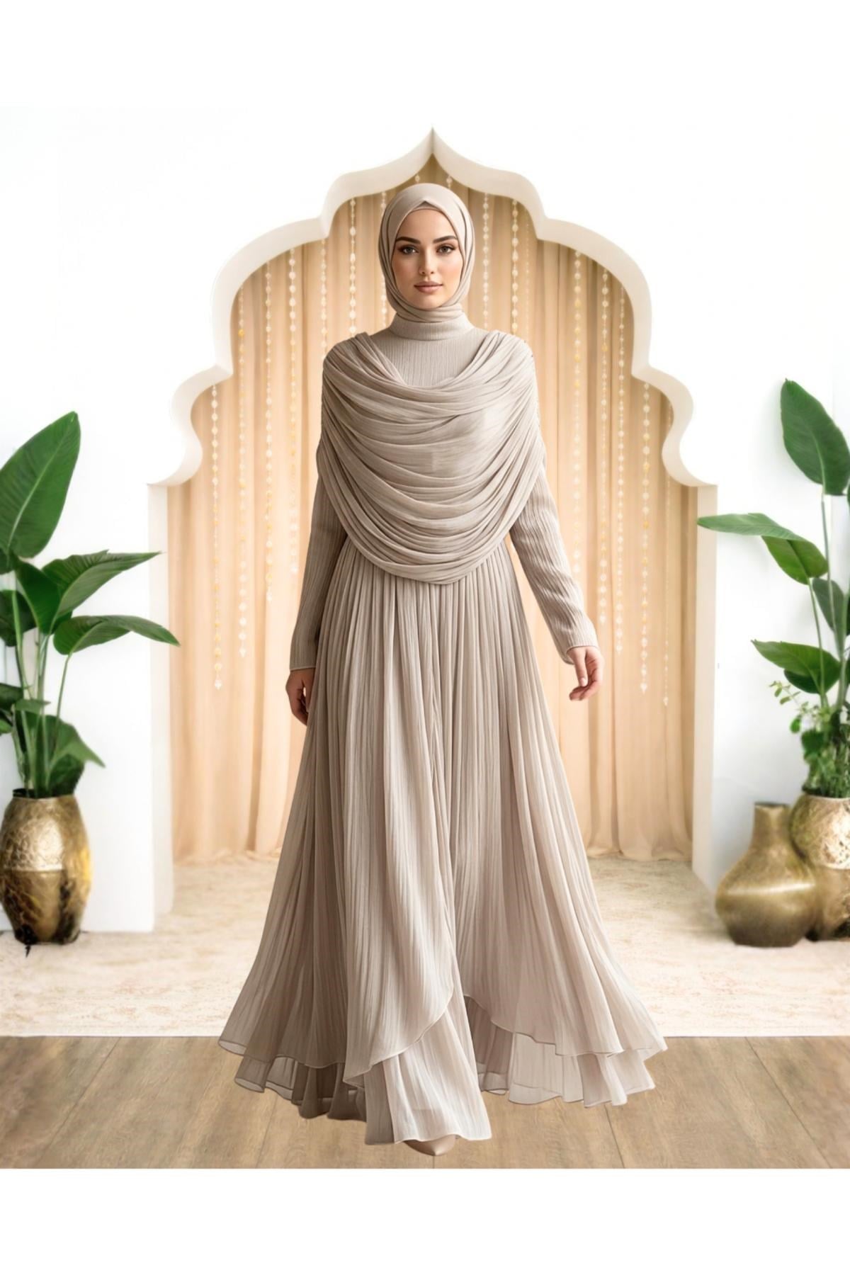 Sumru Abiye  Elbise Bej AMH1174AMH1174-BejAmine Hüma