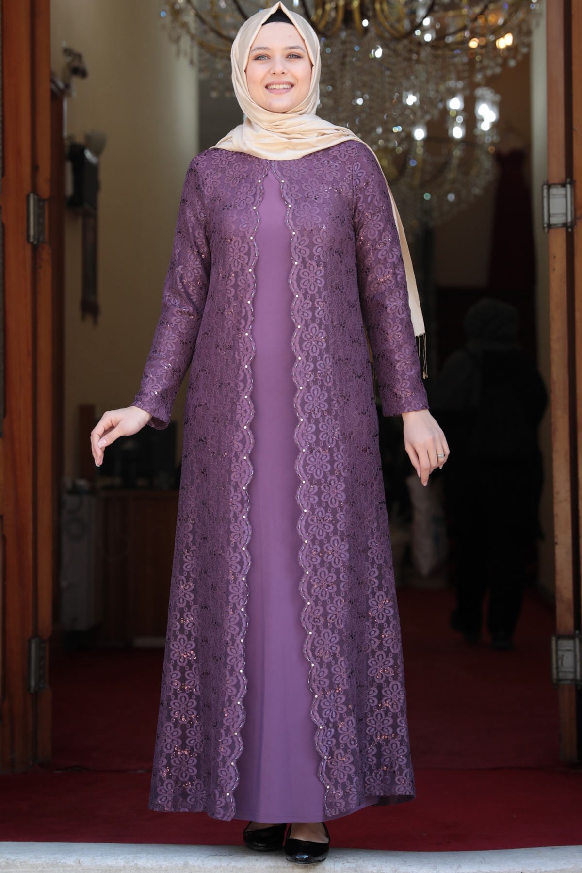 Evening Dress - Lycra - Unlined - Crew Neck - Pale Pink - AMH502