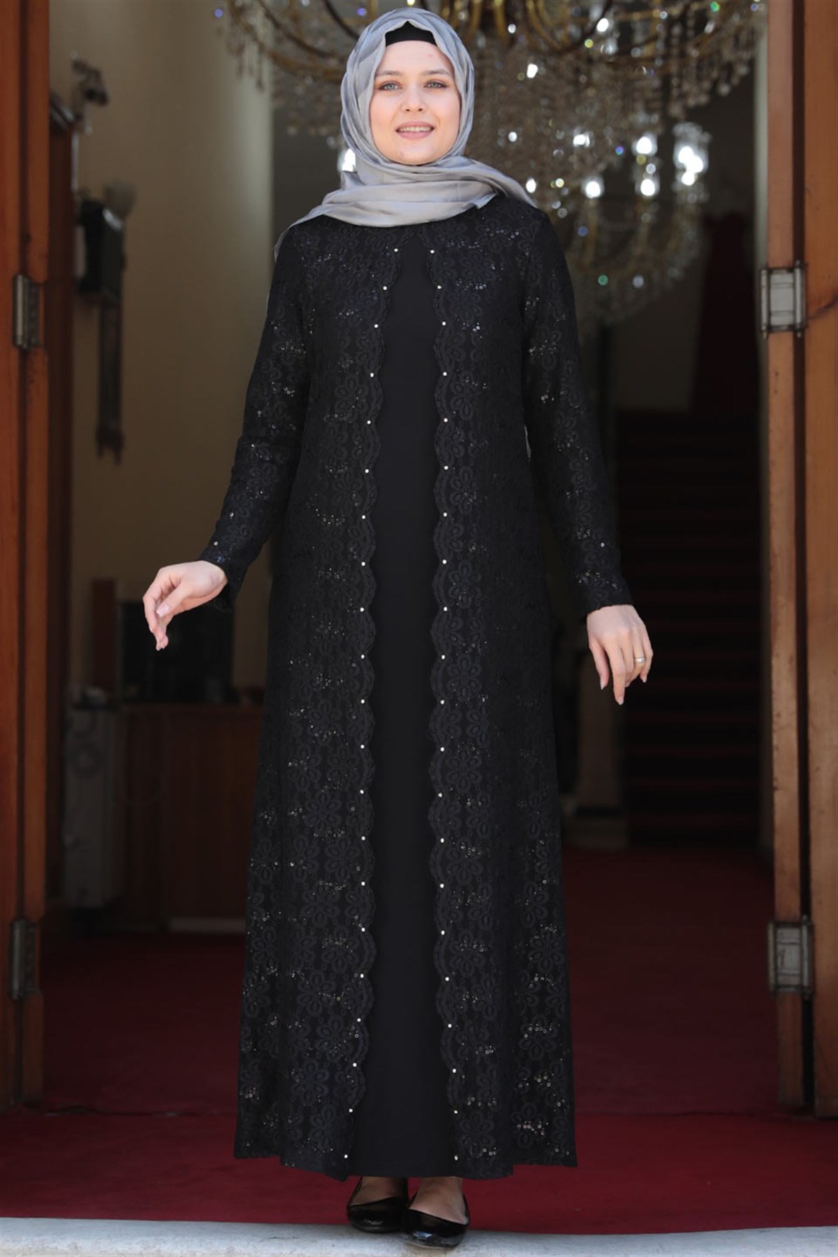 Evening Dress - Lycra - Unlined - Crew Neck - Black - AMH502