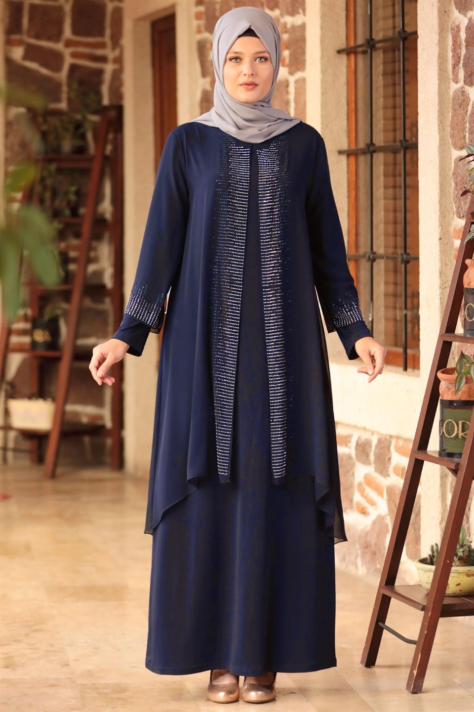 Dress - Lycra - Unlined - Crew Neck - Navy Dark Blue - AMH548