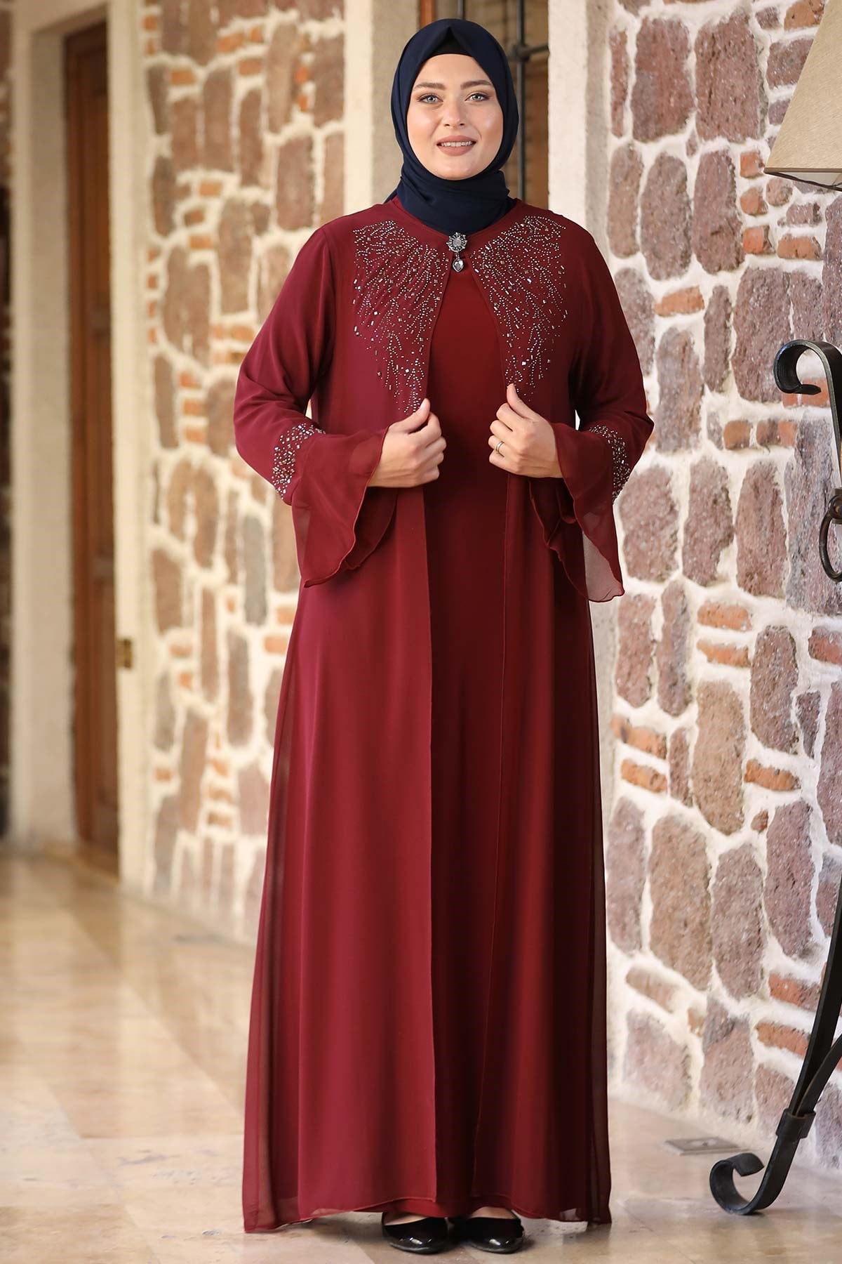 Stone Claret Red Evening Dress AMH668AMH668-BORDOAmine Hüma