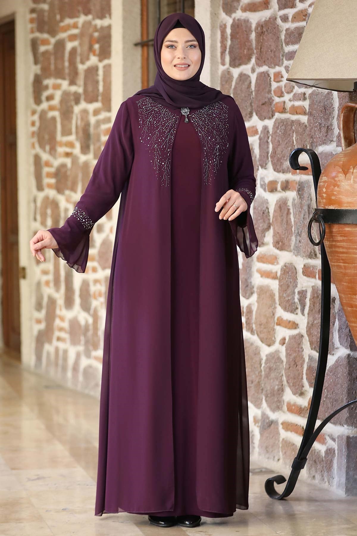 Stone Plum Evening Dress AMH668AMH668-MÜRDÜMAmine Hüma