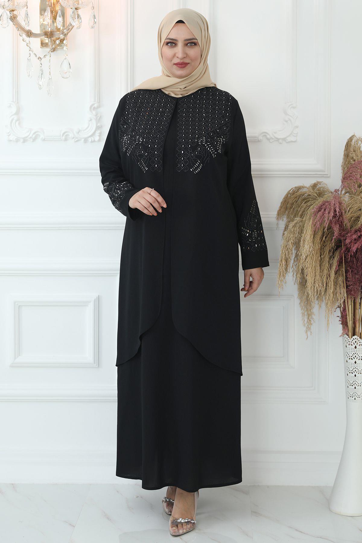 Stone Print Detail Evening Dress Black AMH792AMH792-SİYAHAmine Hüma