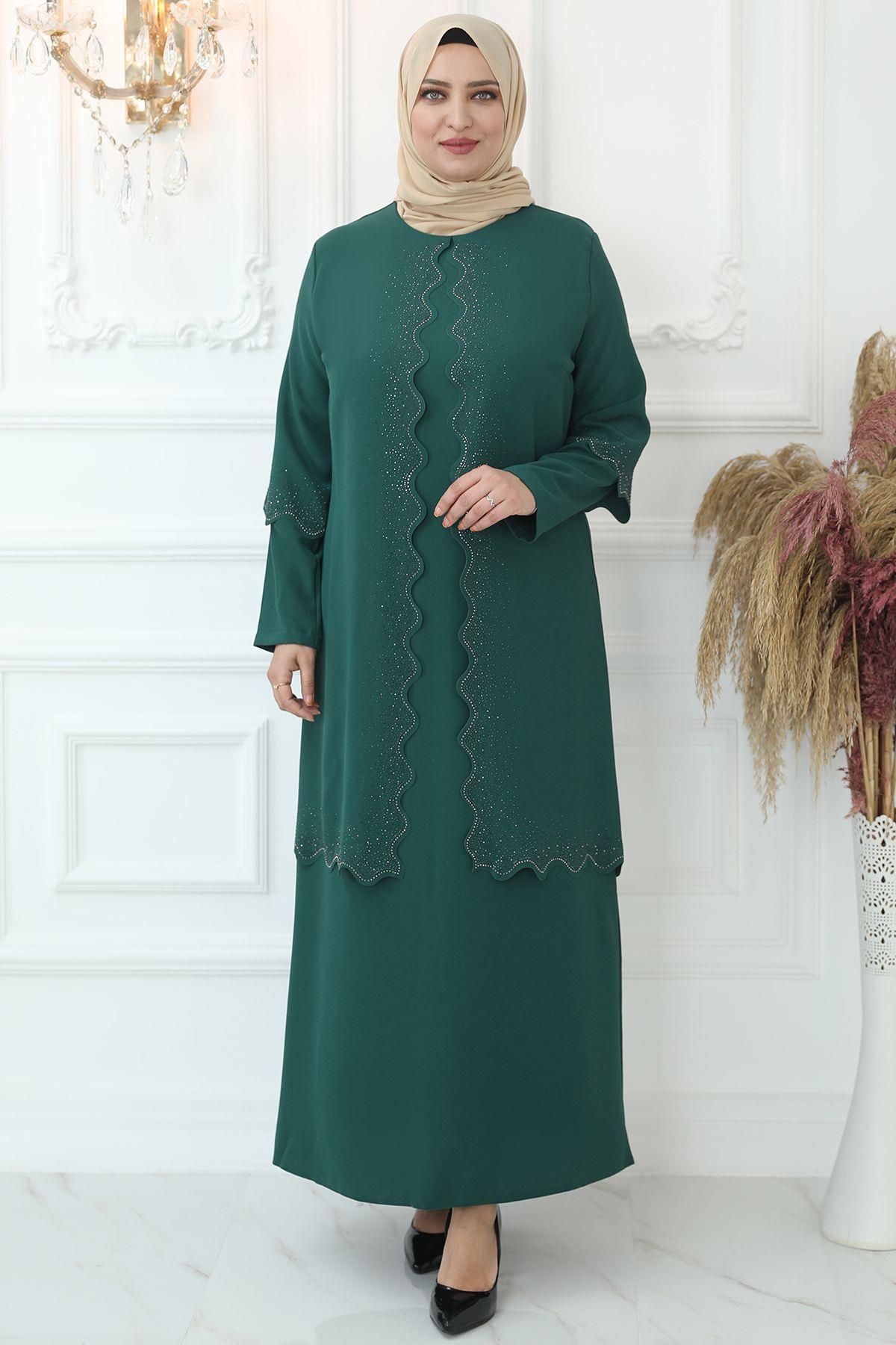Laser Cut Evening Dress Emerald AMH806AMH806-ZÜMRÜTAmine Hüma
