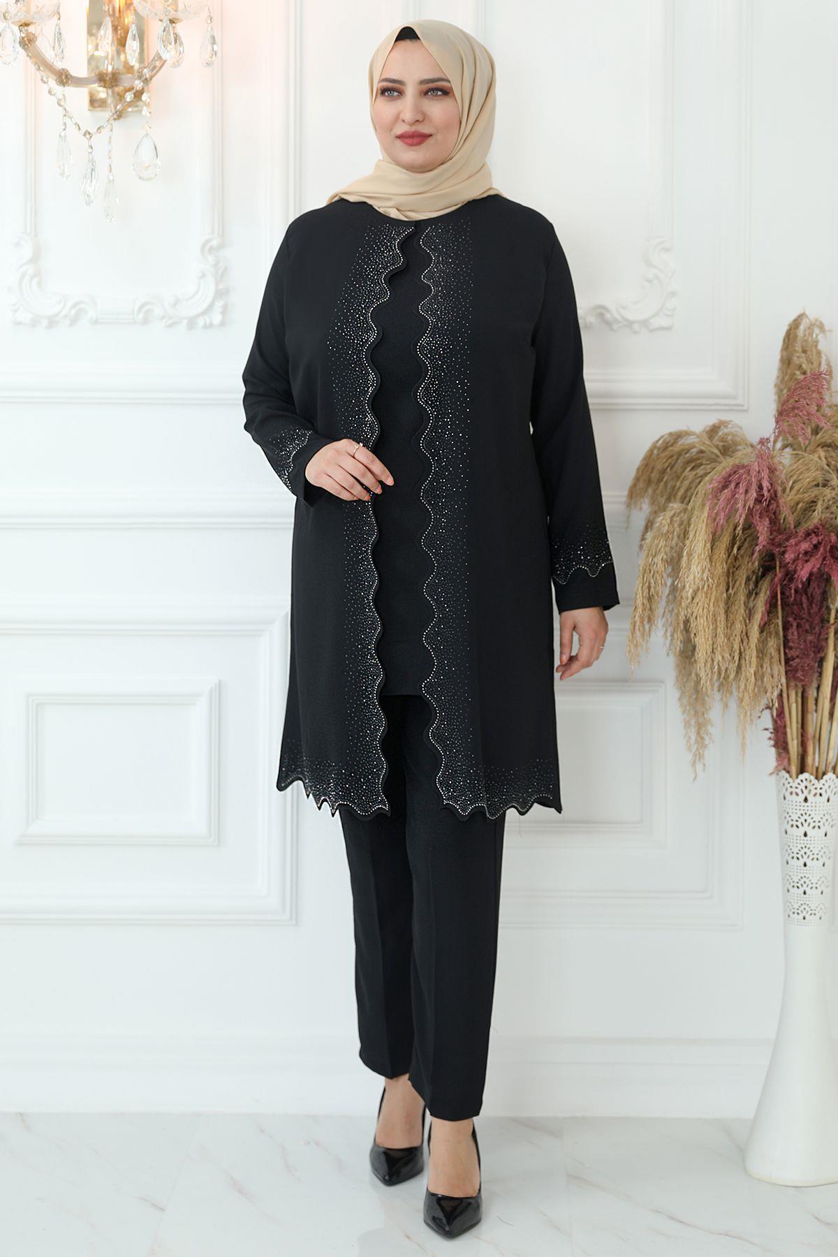 Laser Cut Double Suit Black AMH814AMH814-SİYAHAmine Hüma