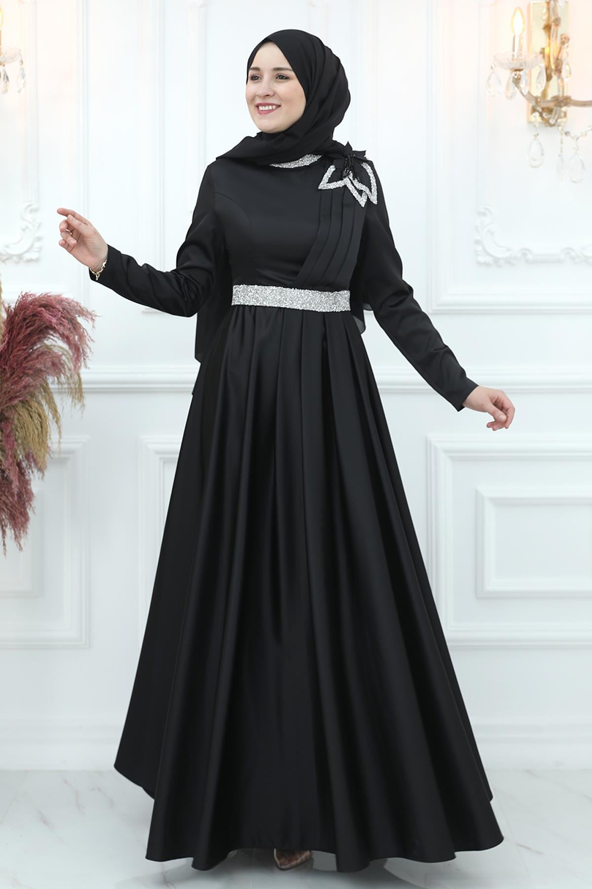 ŞULE SATEN ABİYEAMH902-SİYAHAmine Hüma